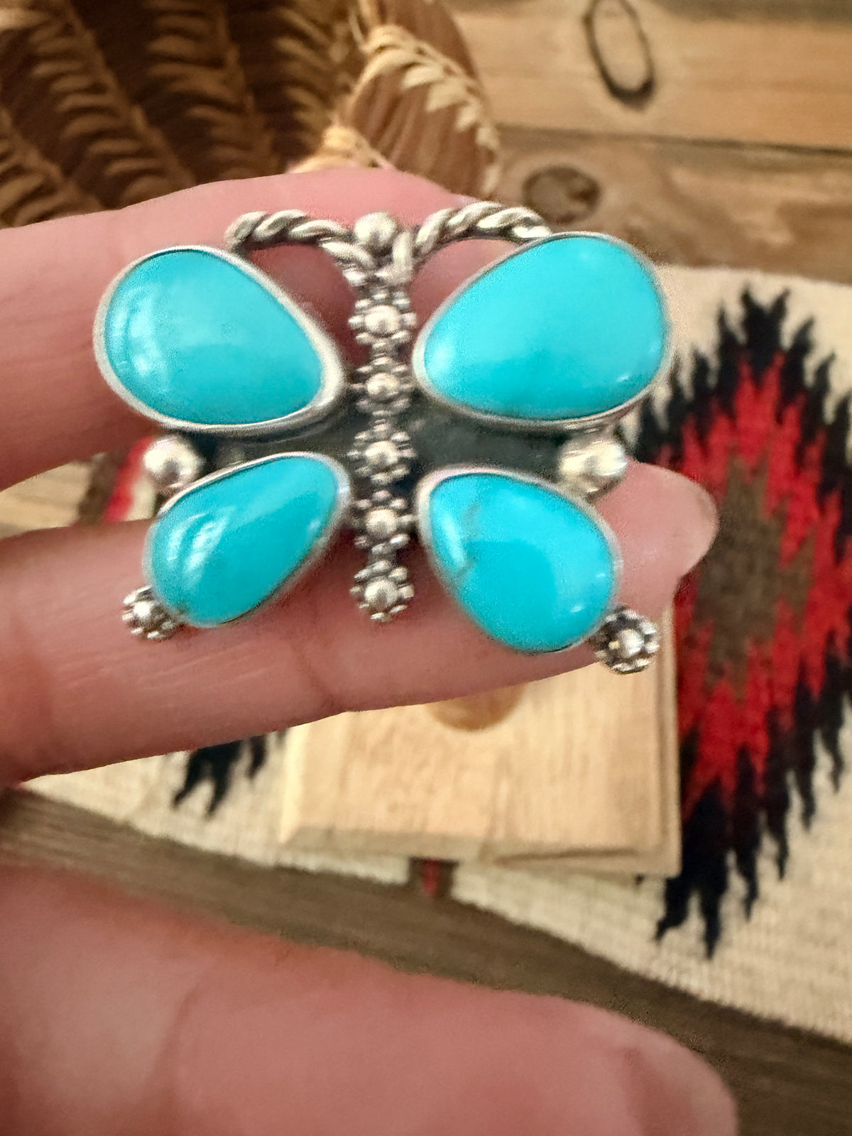 Handcrafted Turquoise & Sterling Silver Adjustable Butterfly Ring
