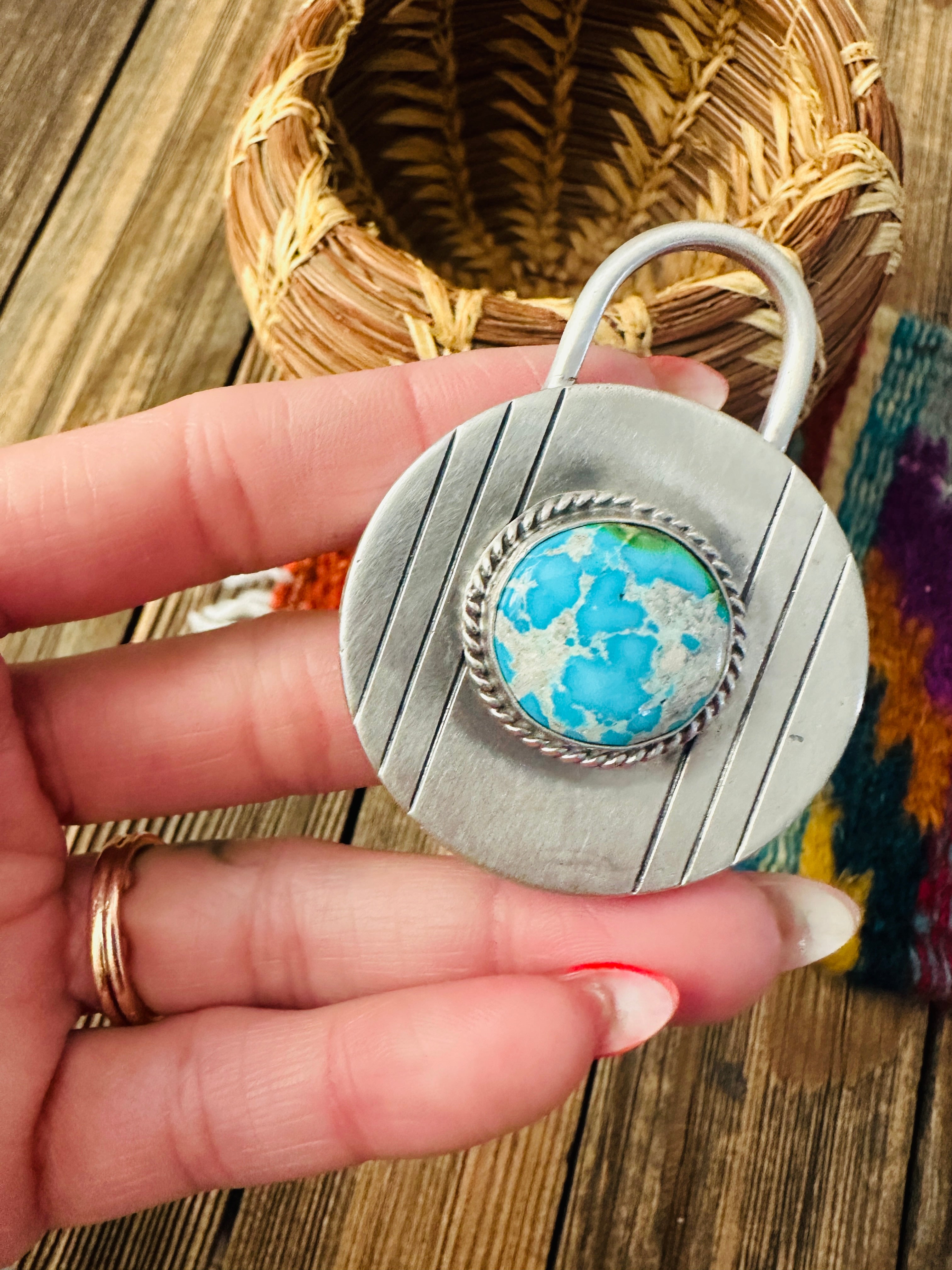 Handcrafted Turquoise & Sterling Silver Locket Style Pendant by Charles Johnson