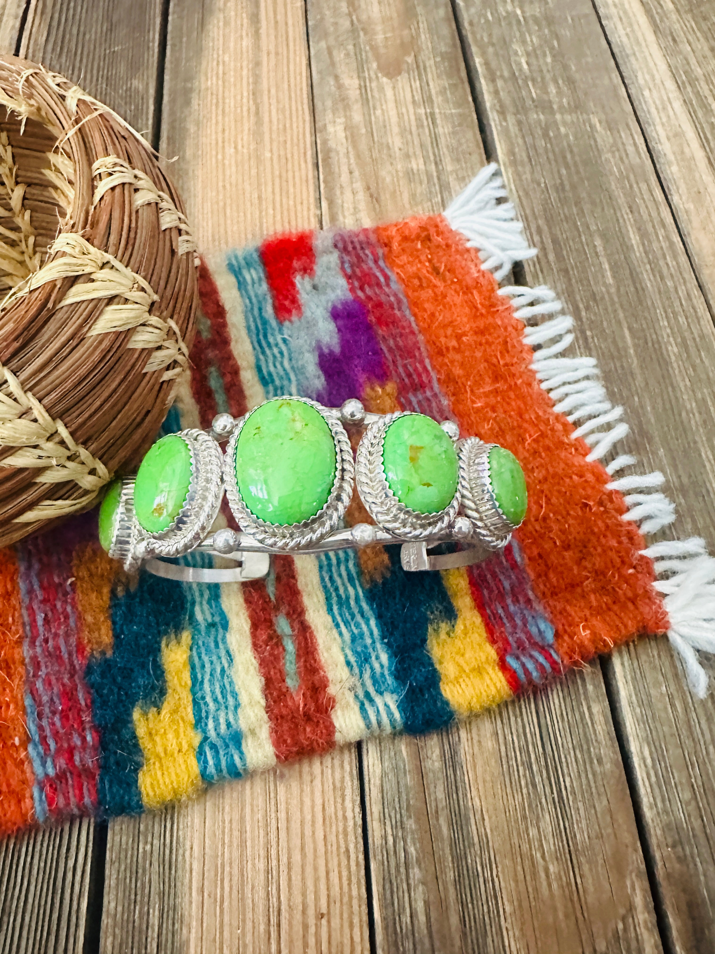 Handcrafted Green Kingman Turquoise & Sterling Silver Cuff Bracelet