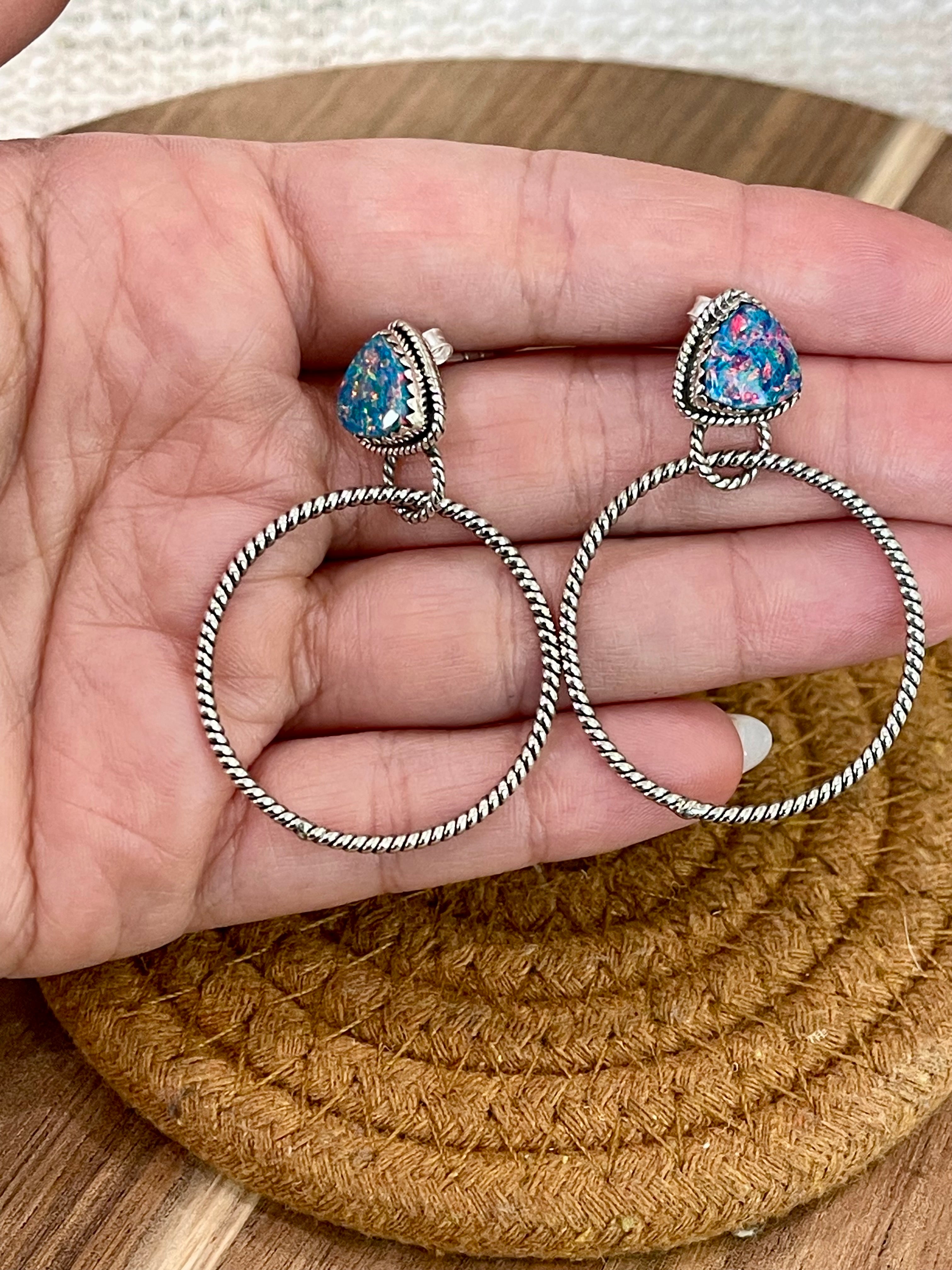 Handcrafted Sterling Silver & Fire Opal Post Hoop Earrings