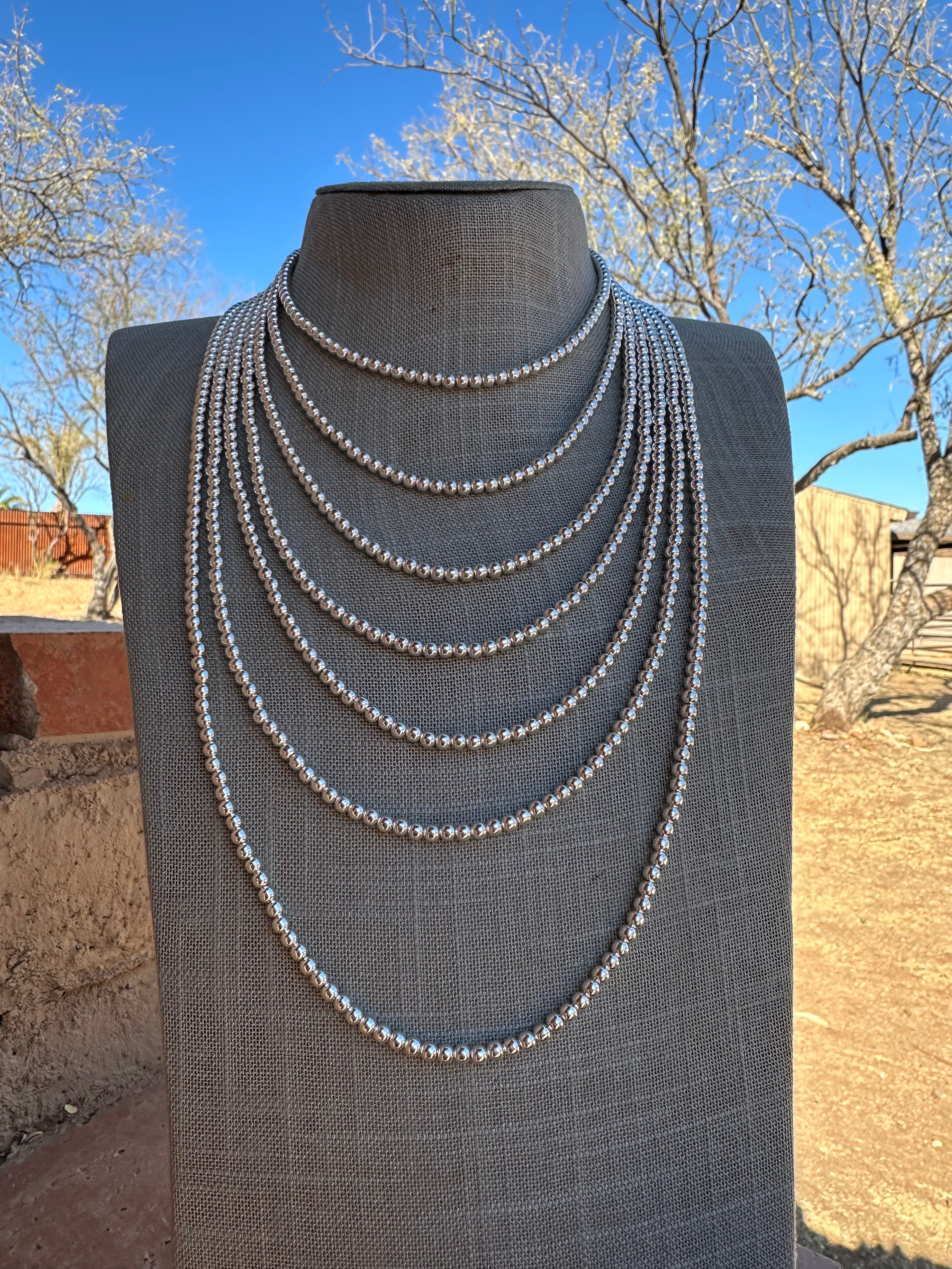 Handcrafted Sterling Silver Elegant Pearl Beaded Necklace 4mm