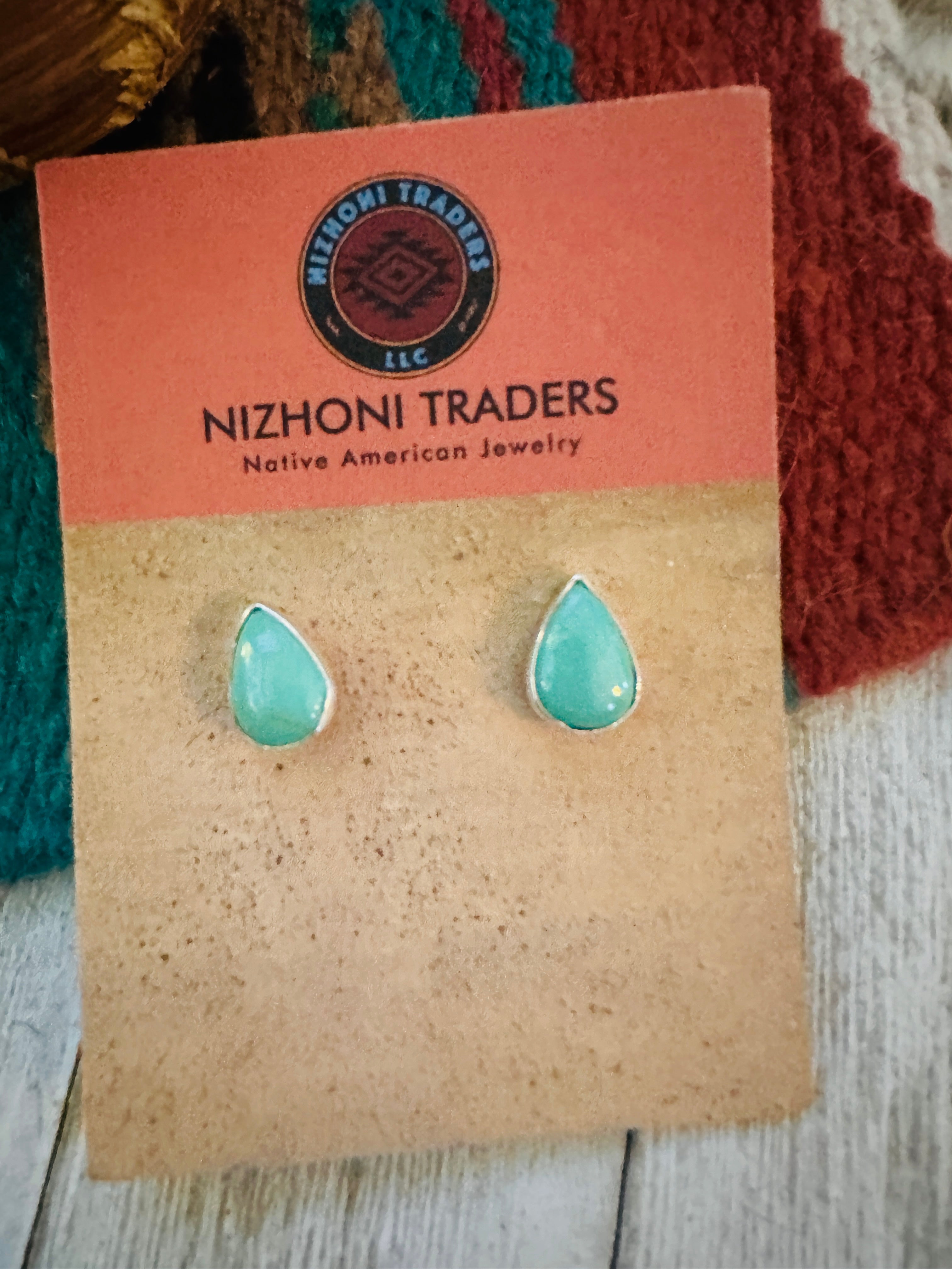 Handcrafted Turquoise & Sterling Silver Teardrop Stud Earrings