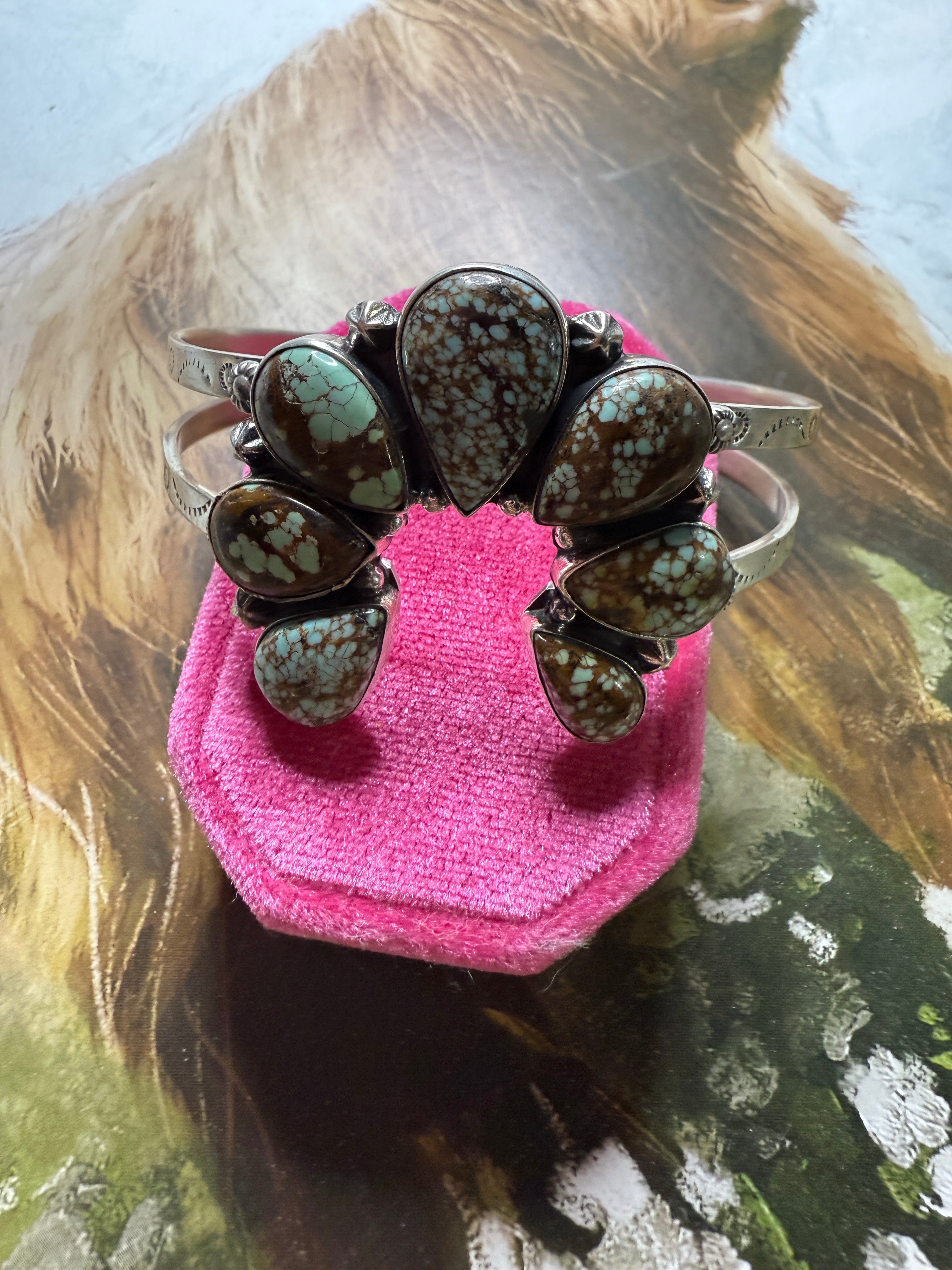 Handmade Sterling Silver & Number 8 Turquoise Naja Cuff Bracelet