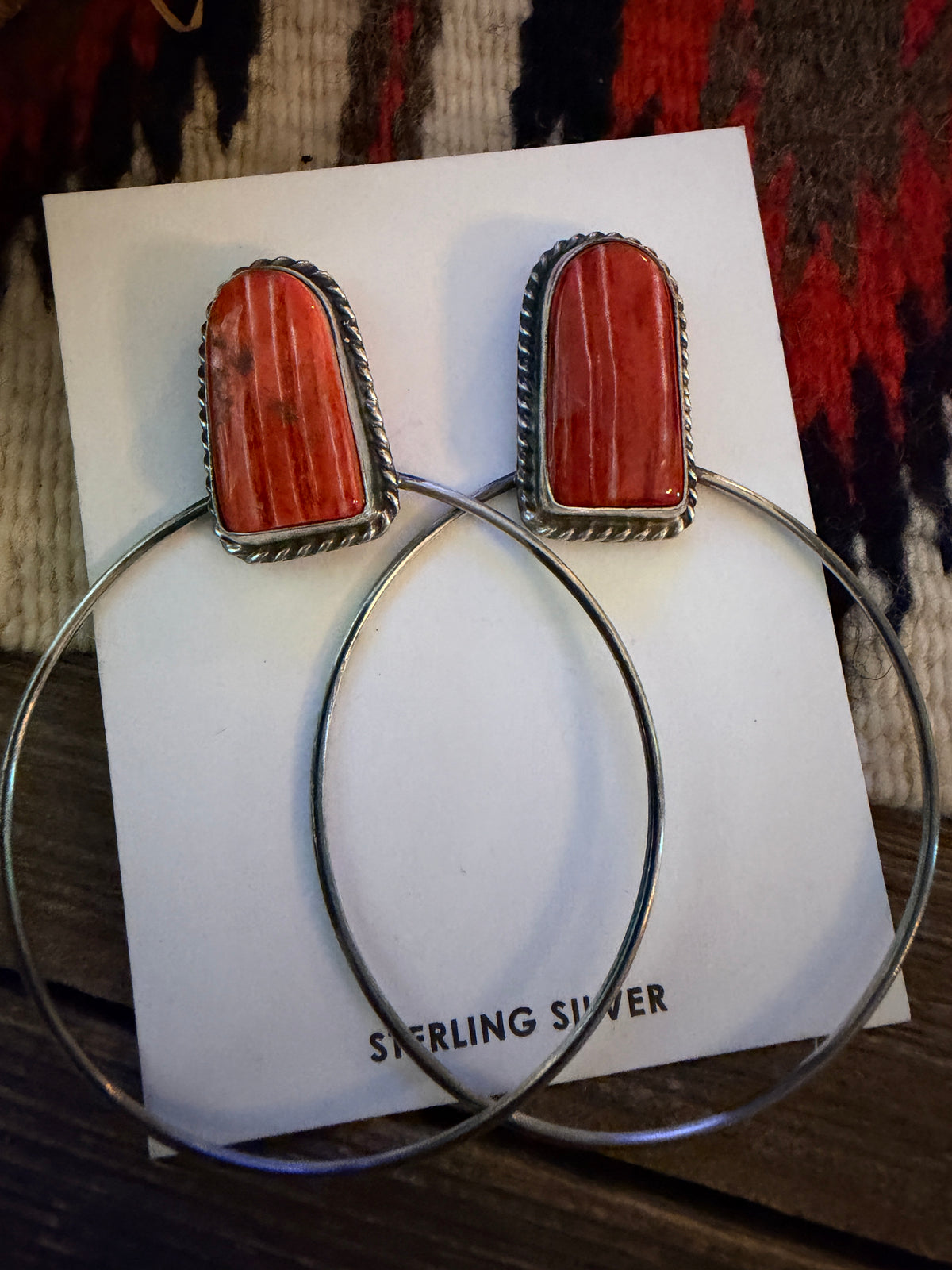 Handcrafted Orange Spiny and Sterling Silver Dangle Hoop Earrings by Elouise Kee