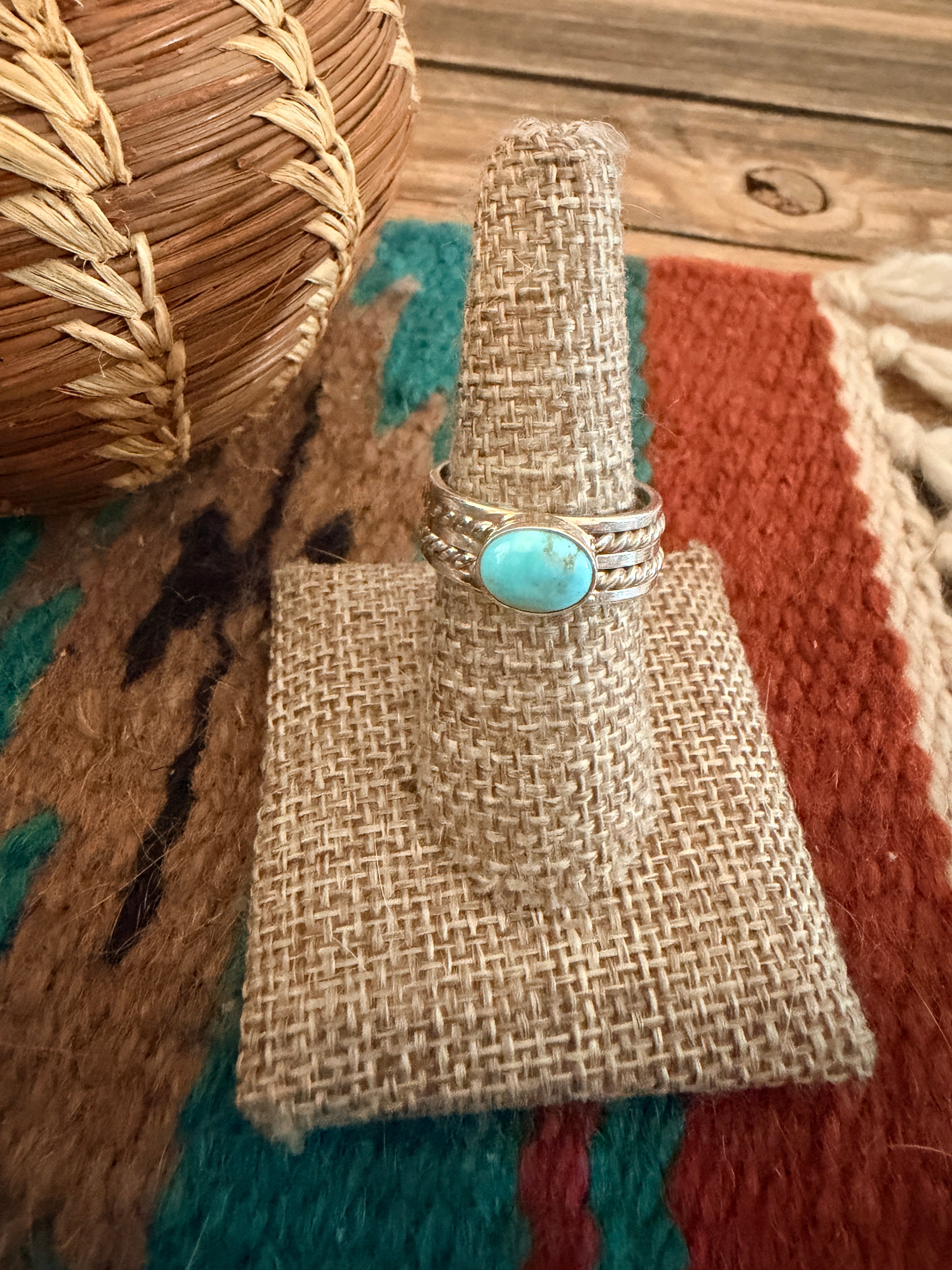 Handcrafted Turquoise & Sterling Silver Ring Size 8