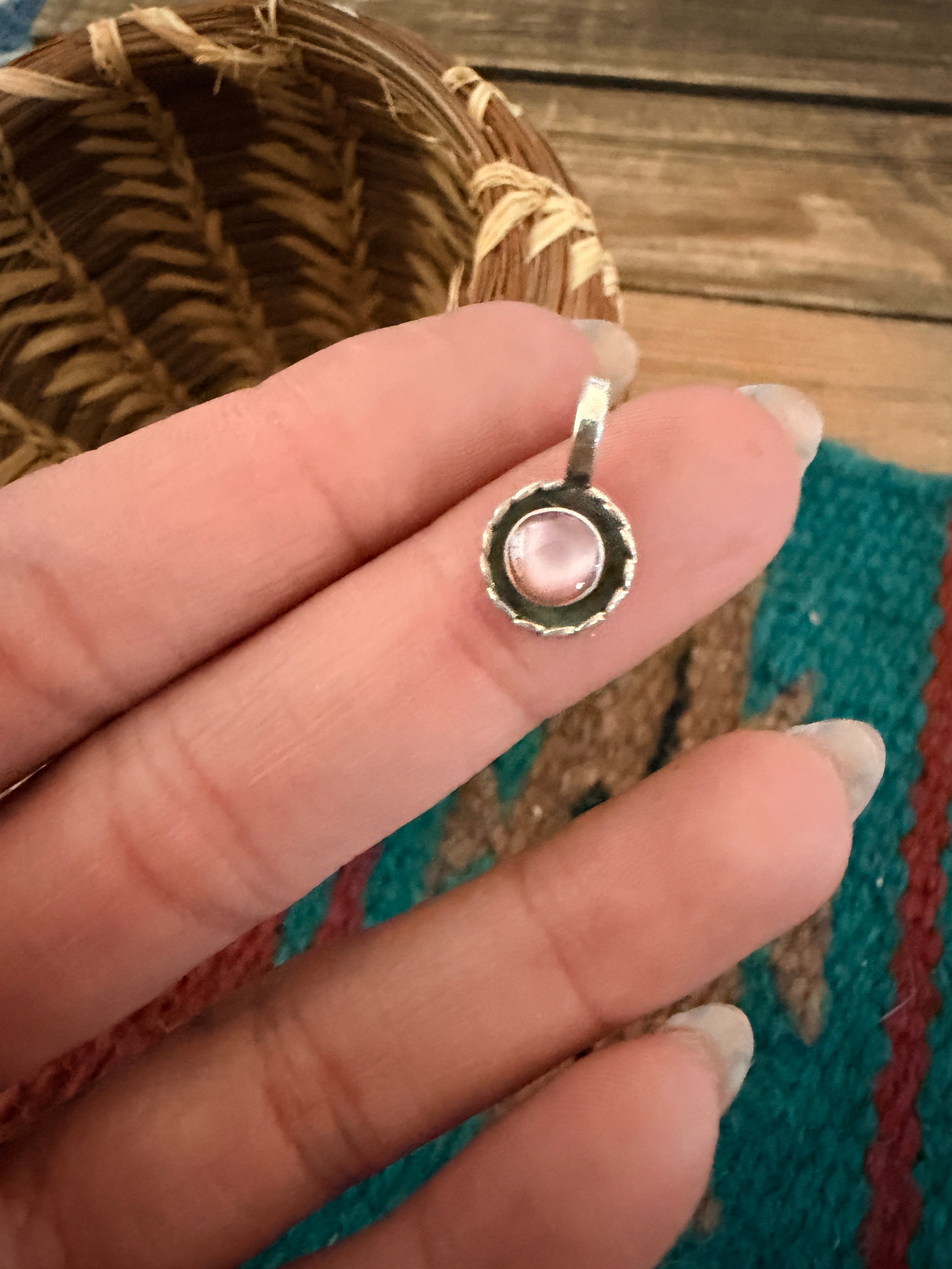 Handcrafted Sterling Silver and Pink Mother of Pearl Mini Pendant