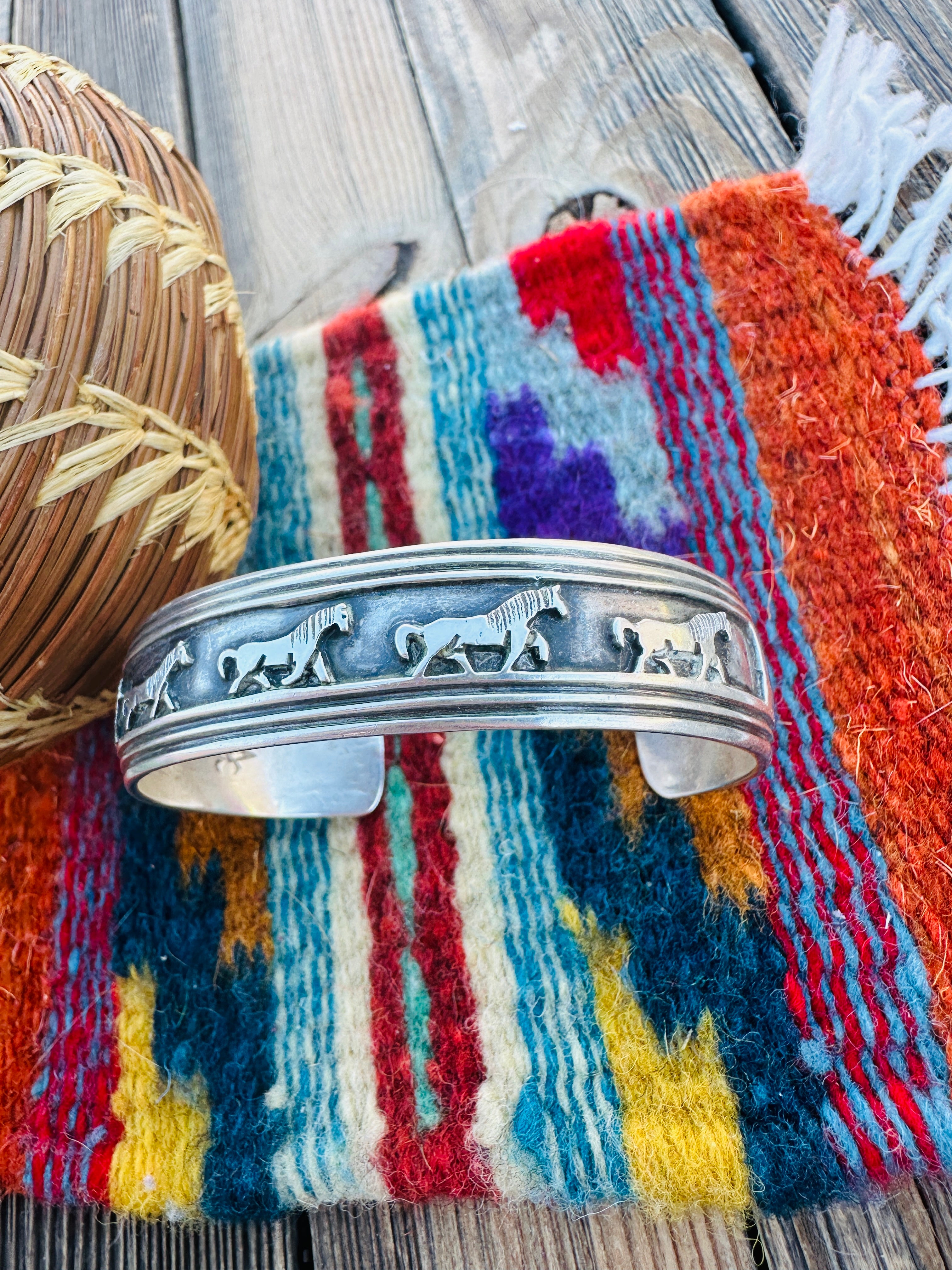 Handcrafted Old Pawn Sterling Silver Horse Cuff Bracelet