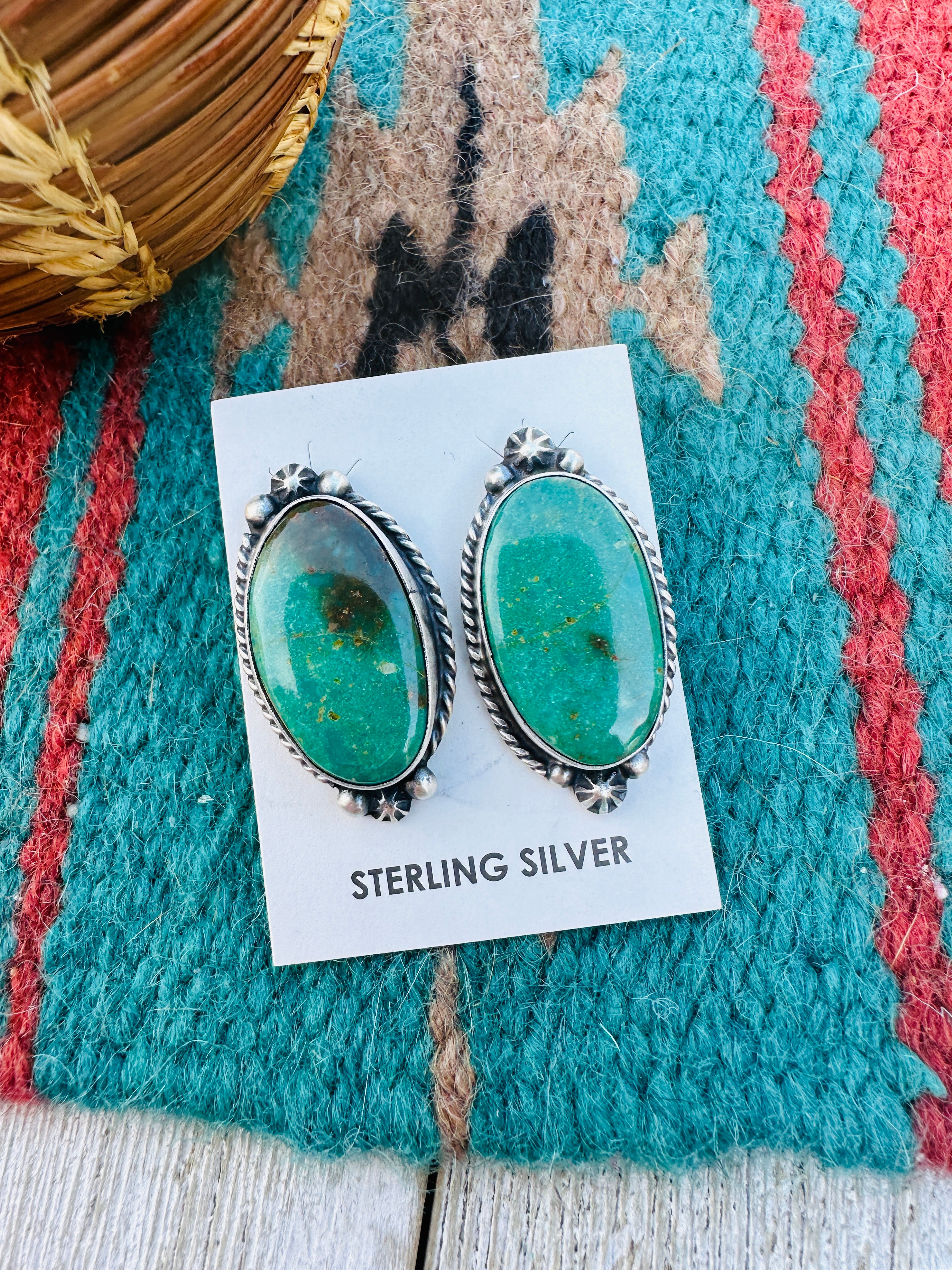 Handcrafted Kingman Turquoise & Sterling Silver Post Earrings