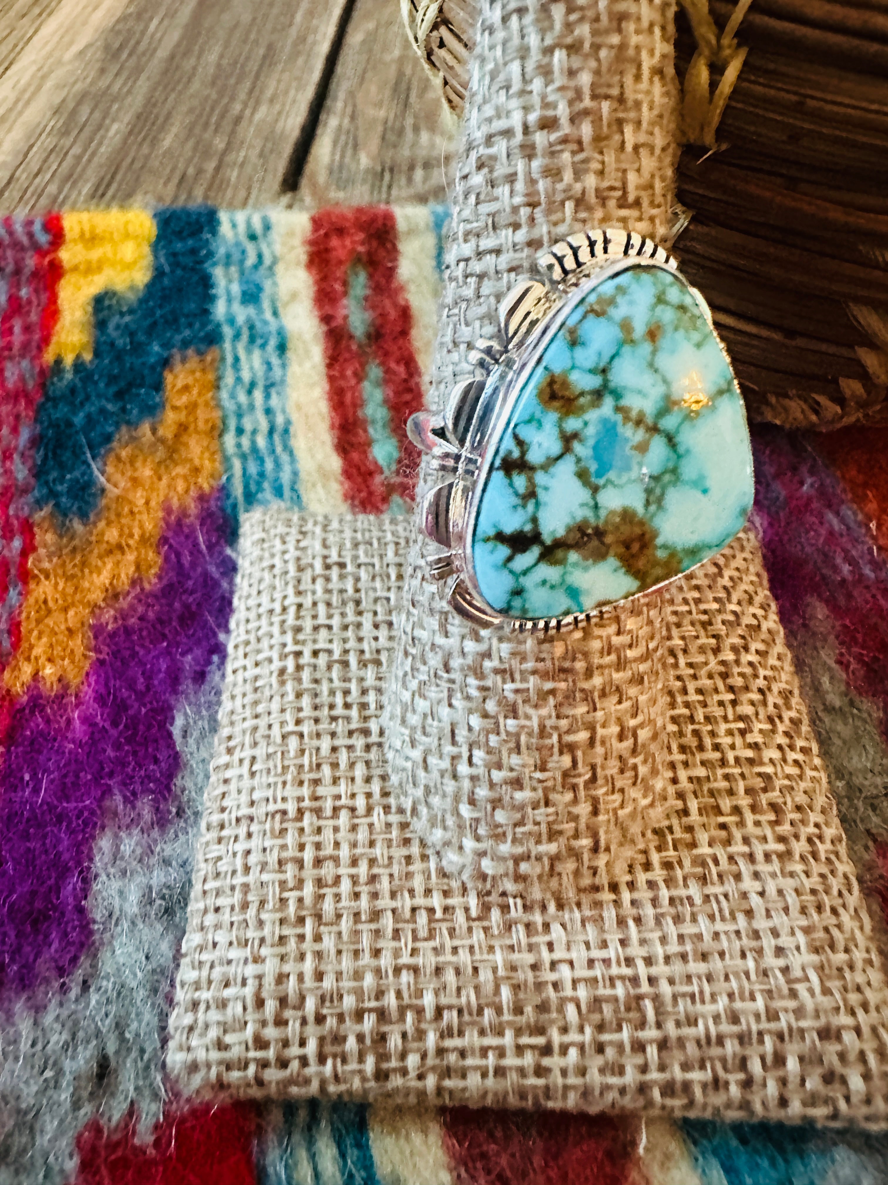 Handcrafted Sonoran Mountain Turquoise & Sterling Silver Ring size 8