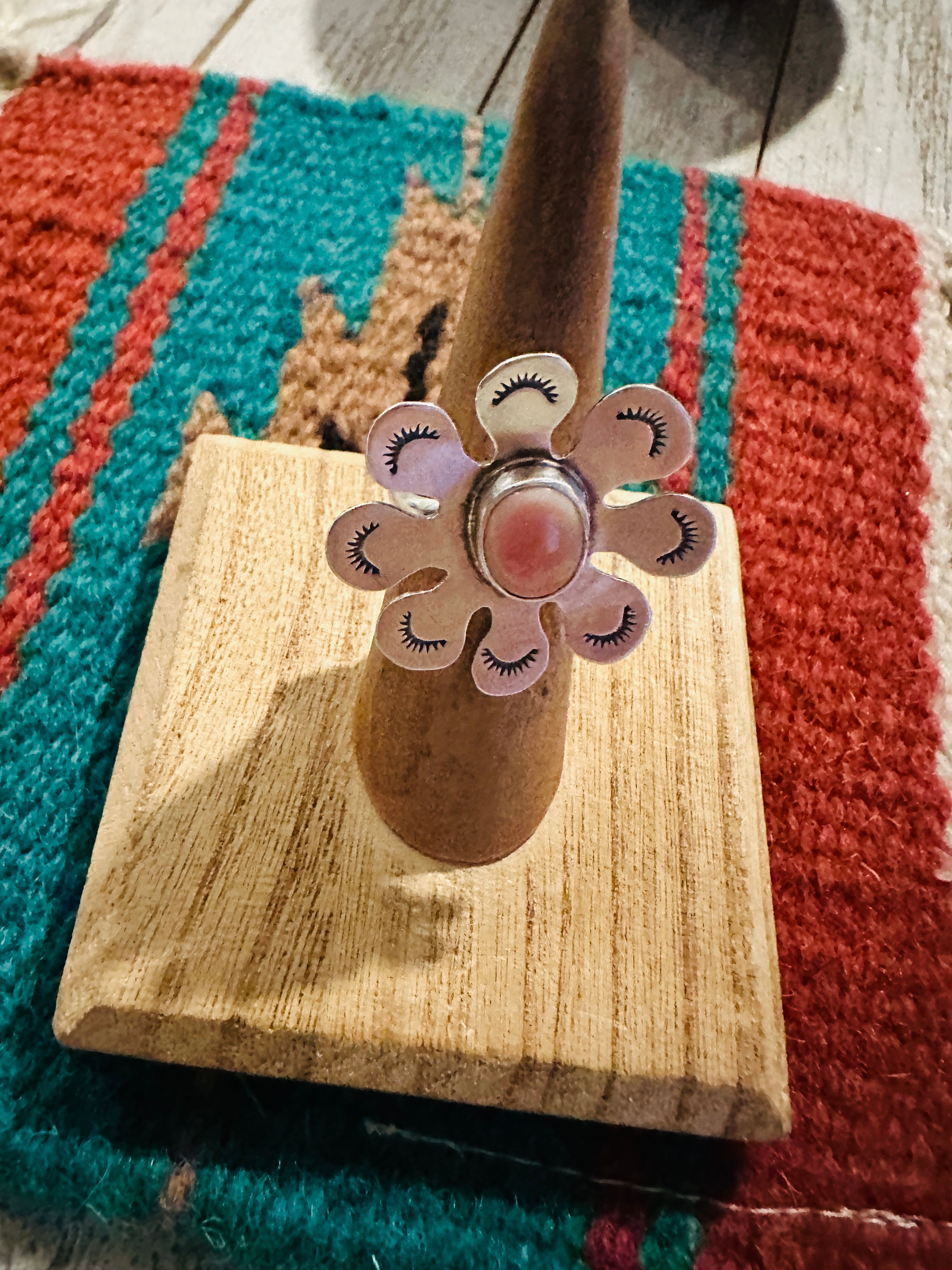 Handcrafted Sterling Silver & Queen Pink Conch Shell Adjustable Flower Ring