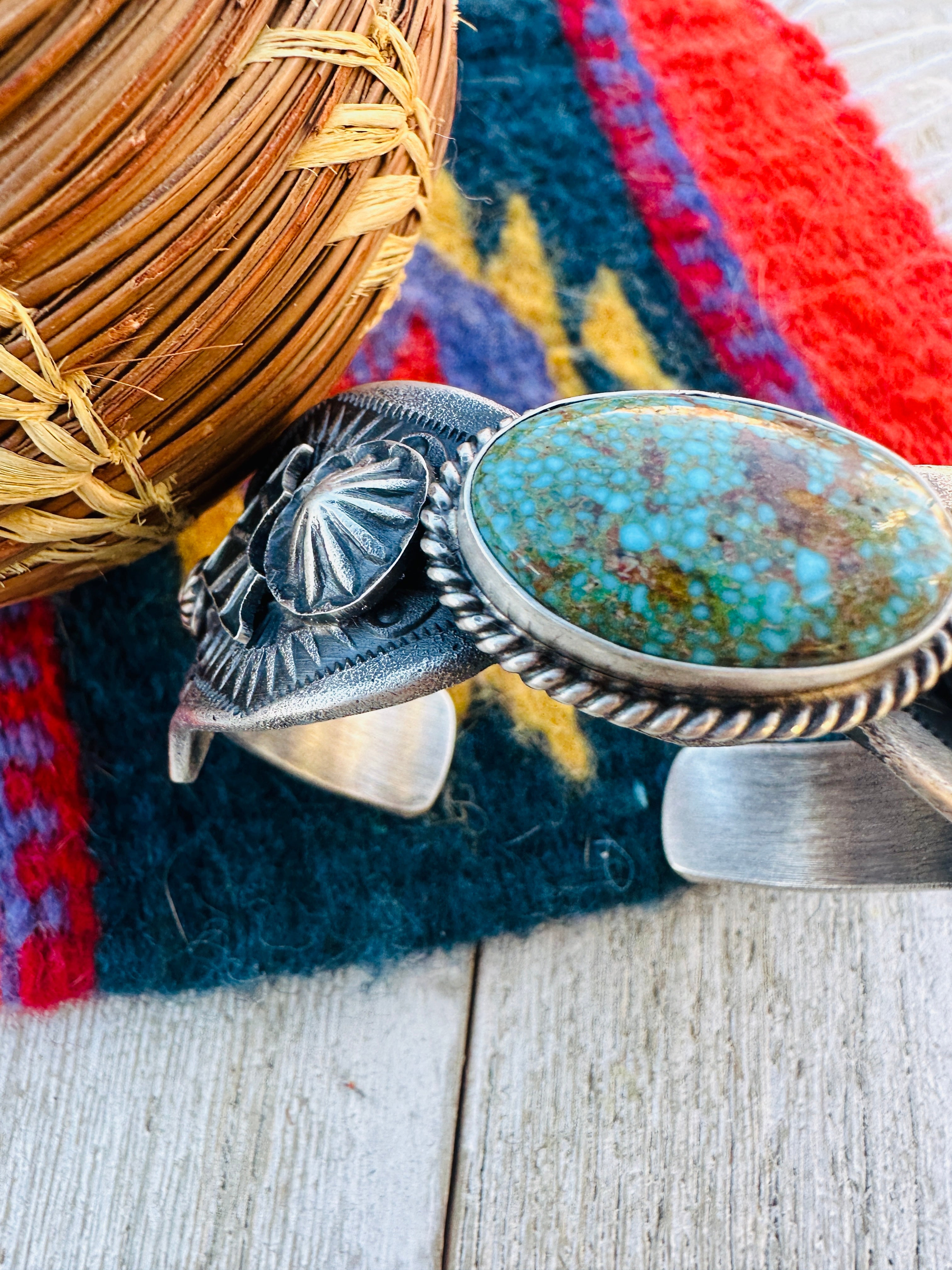 Handcrafted Number 8 Turquoise & Sterling Silver Cuff Bracelet by Kevin Billah