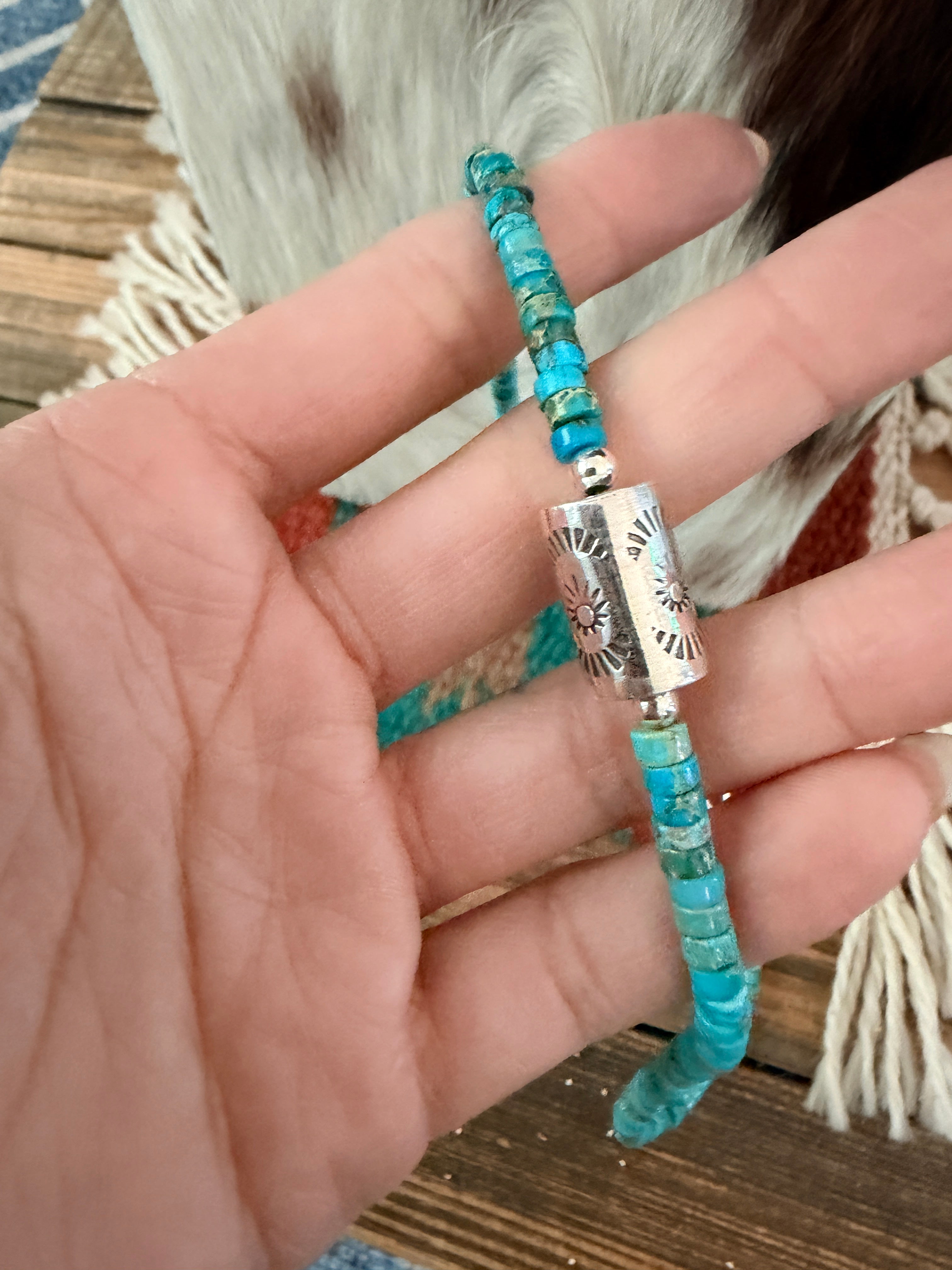 Handcrafted Turquoise & Sterling Silver Pearl 18” Beaded Necklace