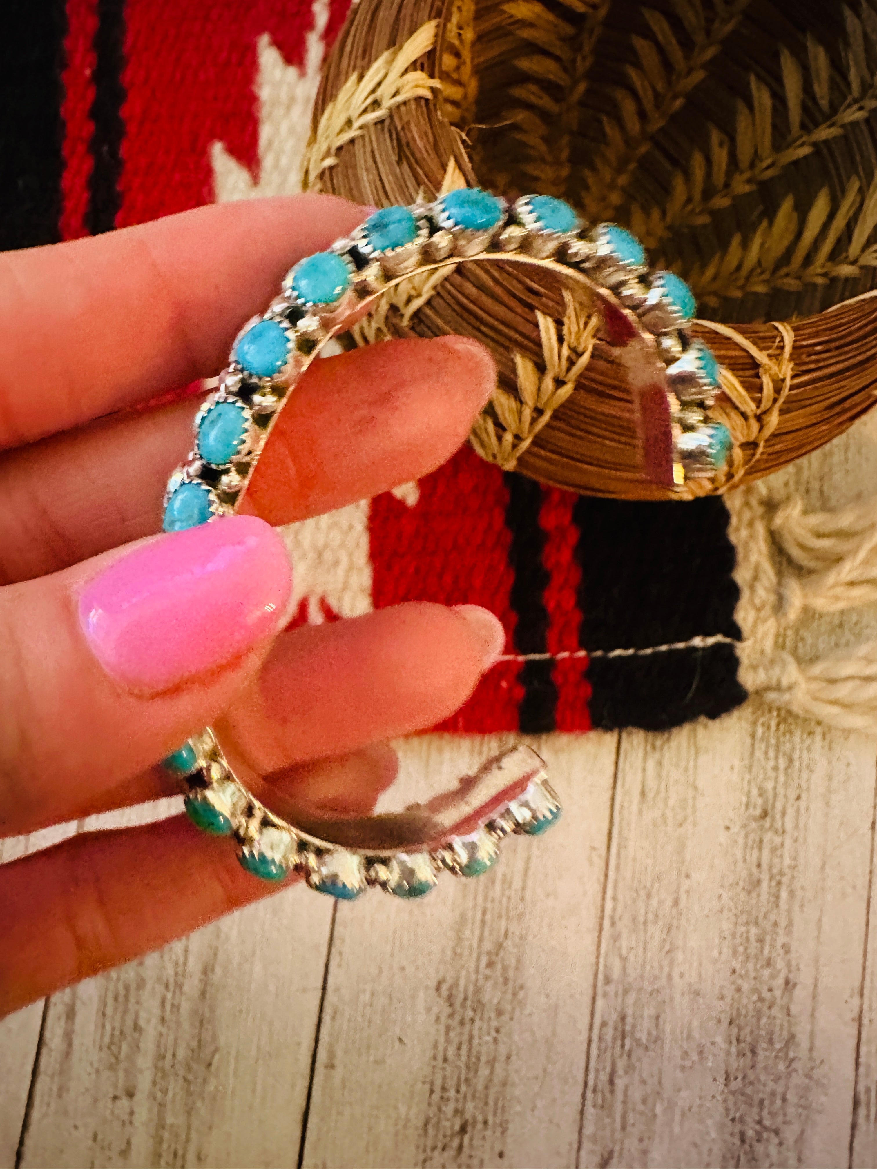 Turquoise Double Row Cluster Cuff Bracelet /