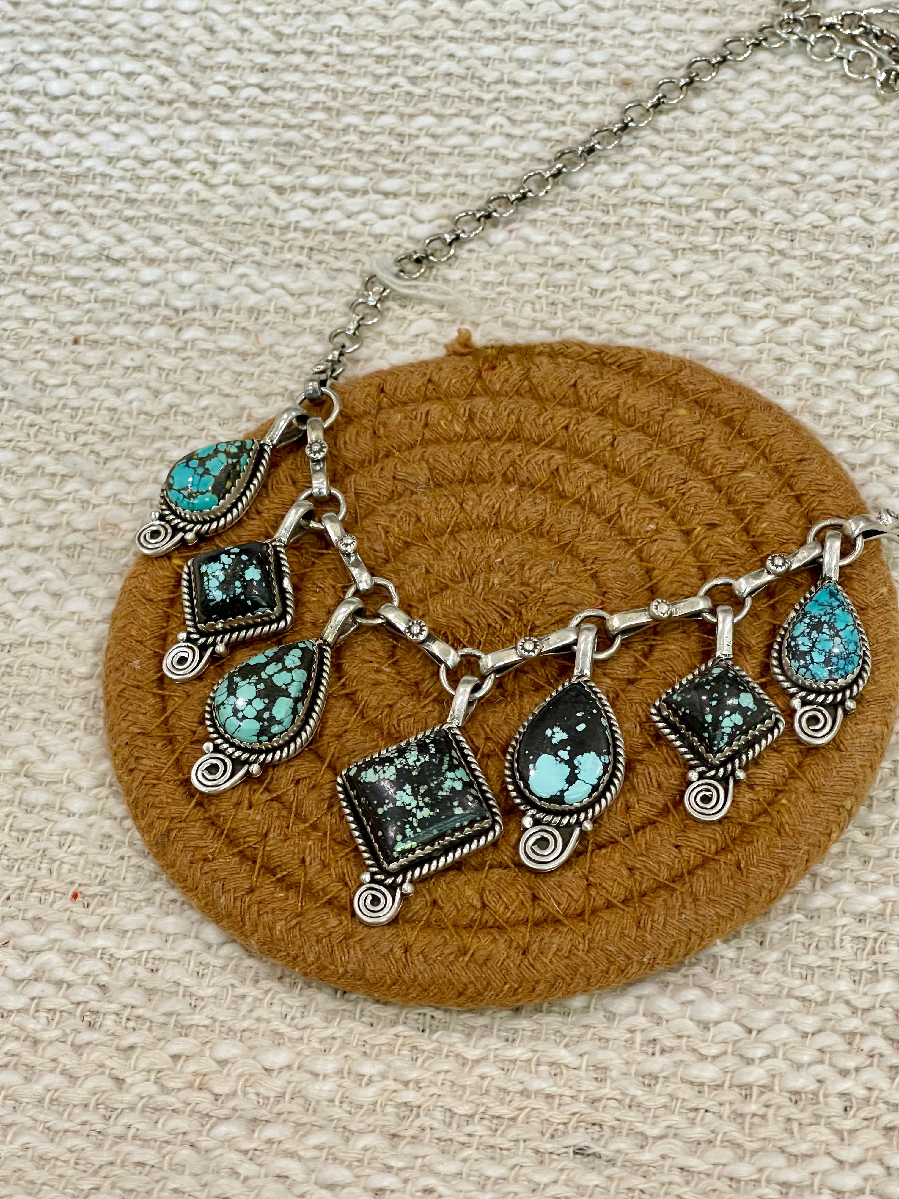 Handmade Sterling Silver Number 8 Turquoise Necklace with Signed Nizhoni