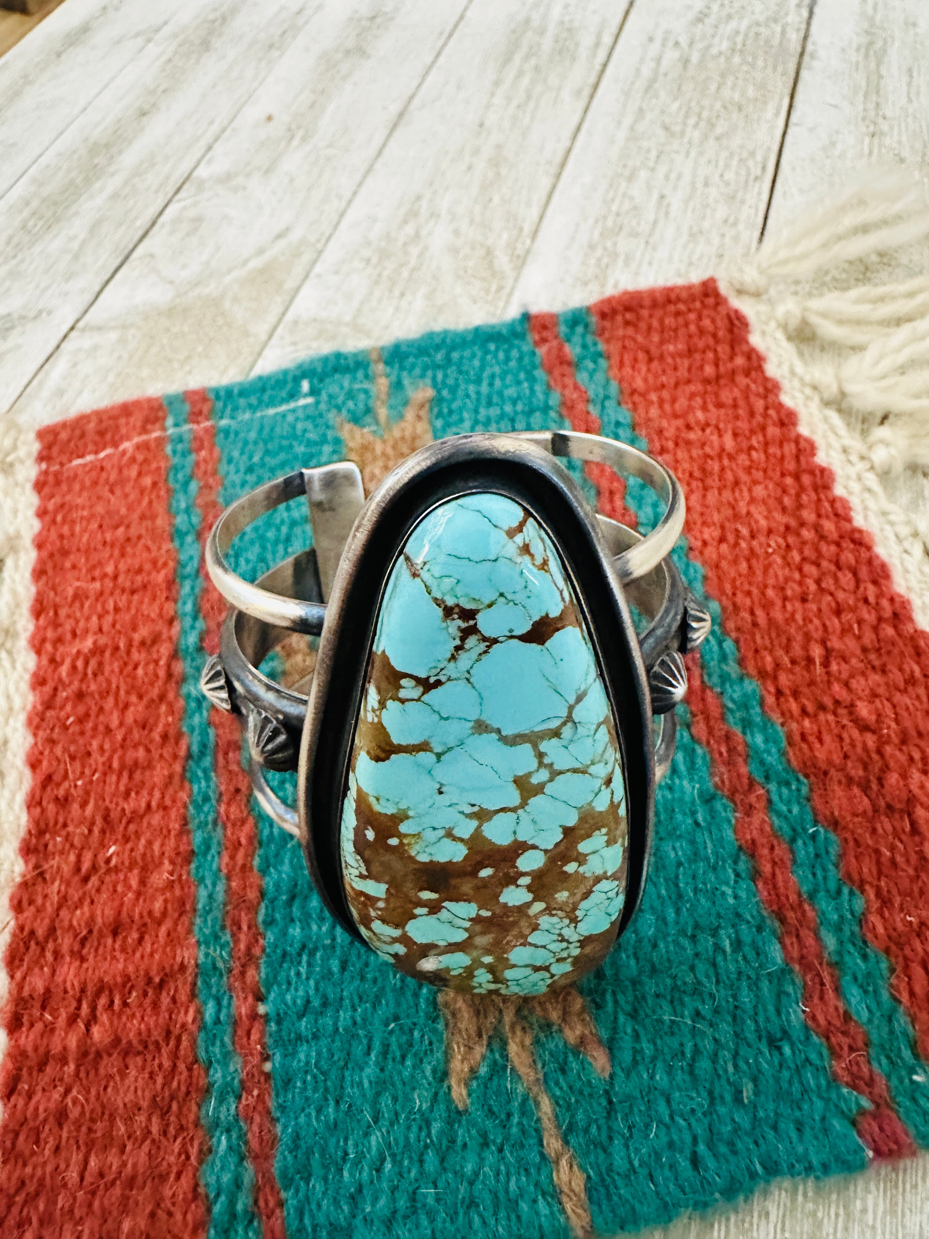 Handcrafted Sterling Silver & Number 8 Turquoise Cuff Bracelet by Chimney Butte