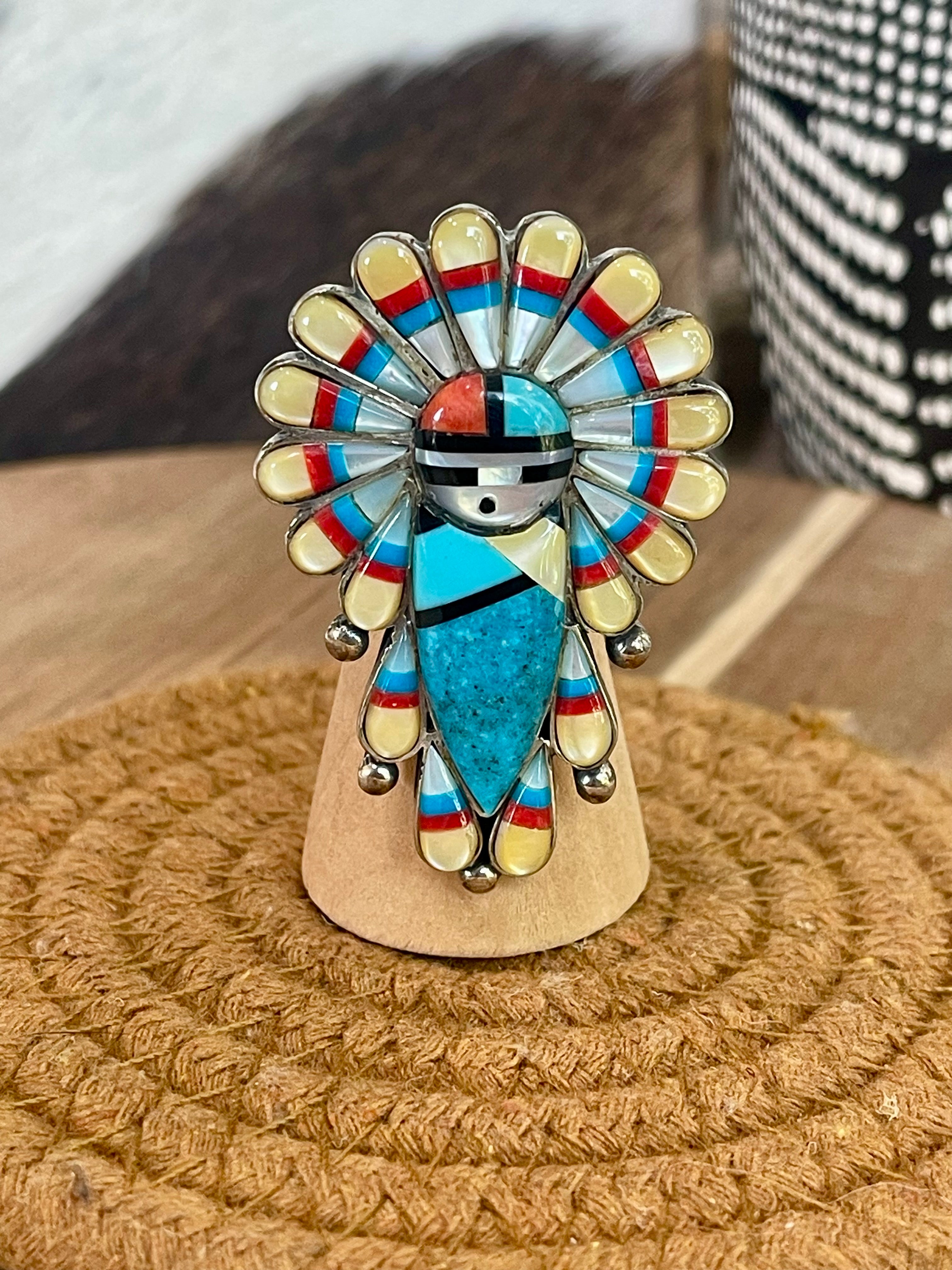 Handmade Sterling Silver & Multi Stone Sunface Adjustable Ring