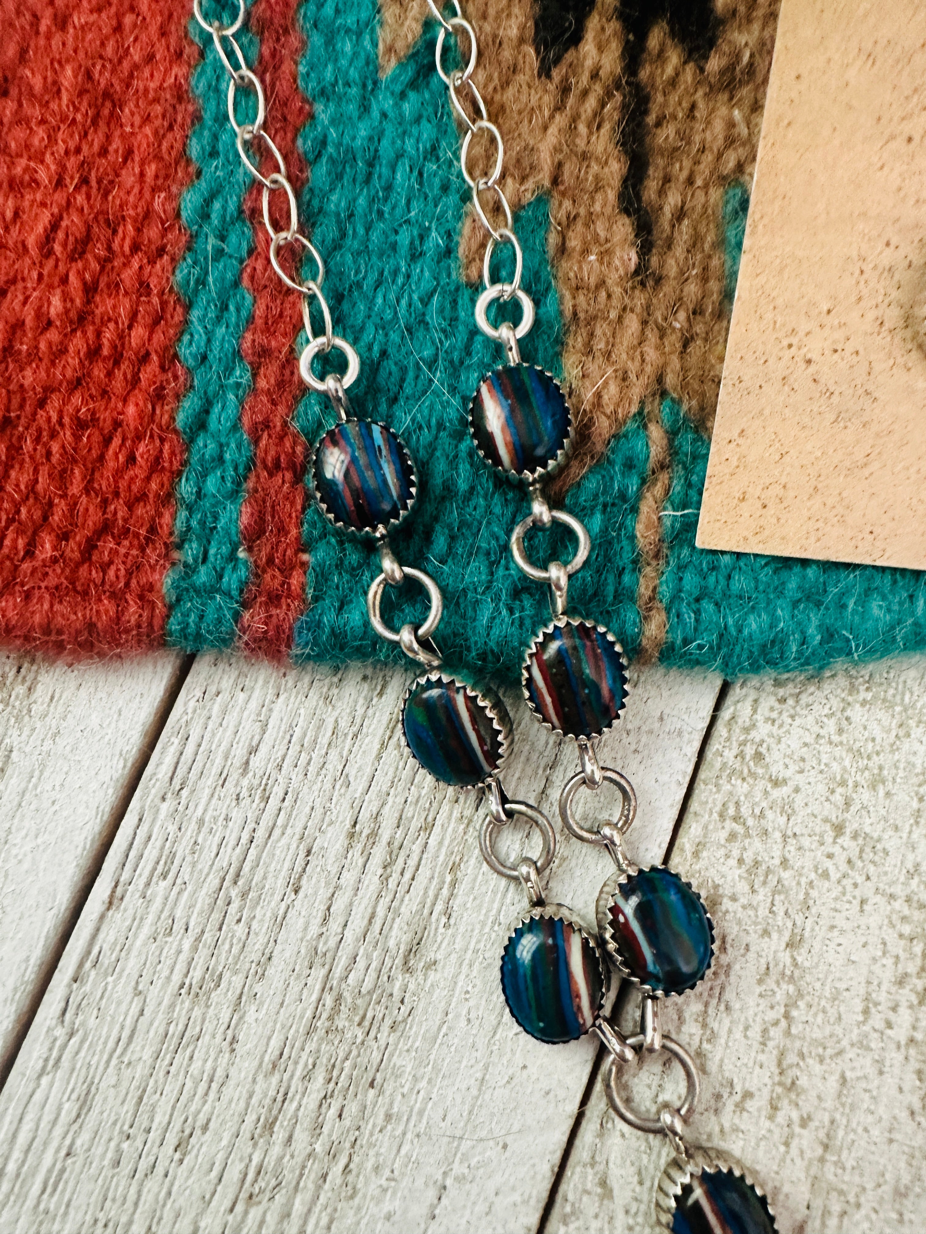 Navajo Rainbow Calsilica & Sterling Silver Necklace Set