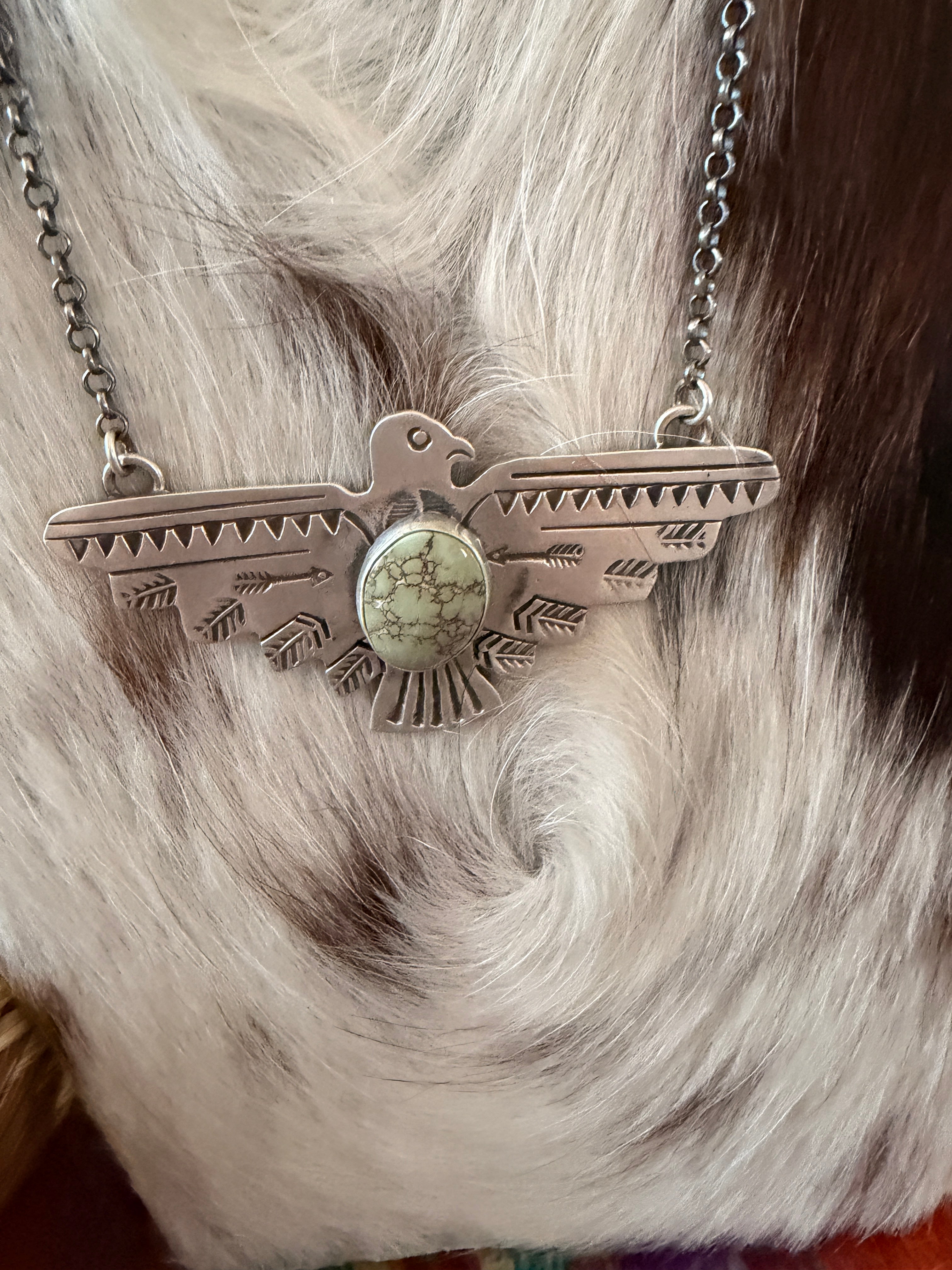 Handcrafted Turquoise & Sterling Silver Thunderbird Necklace by Russell Sam