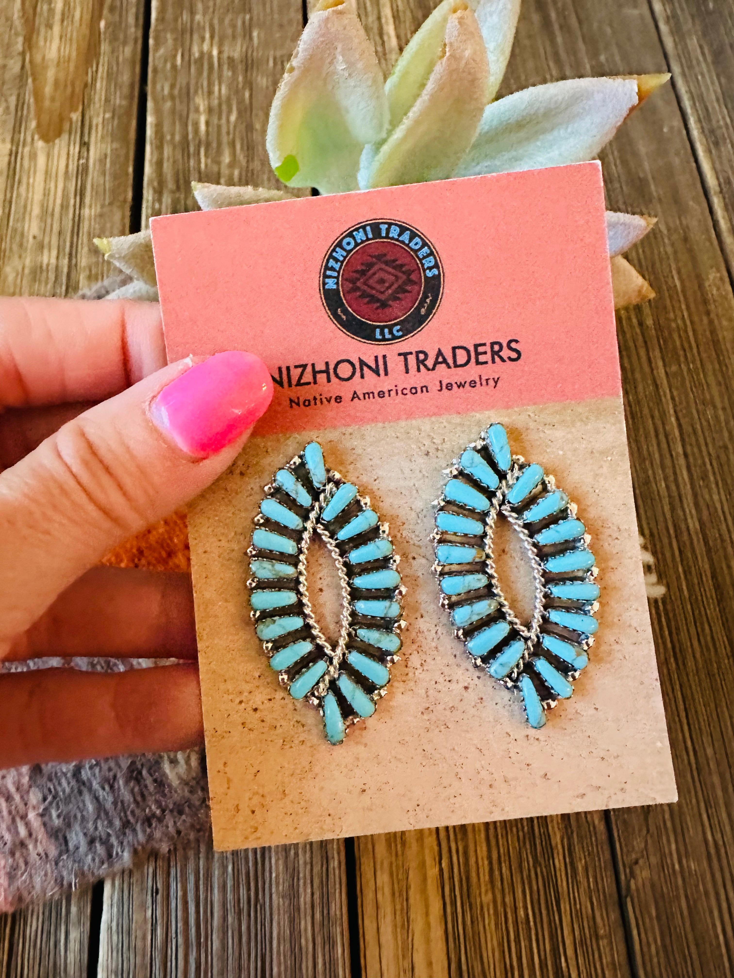 Handcrafted Sterling Silver & Turquoise Fishtail Post Earrings