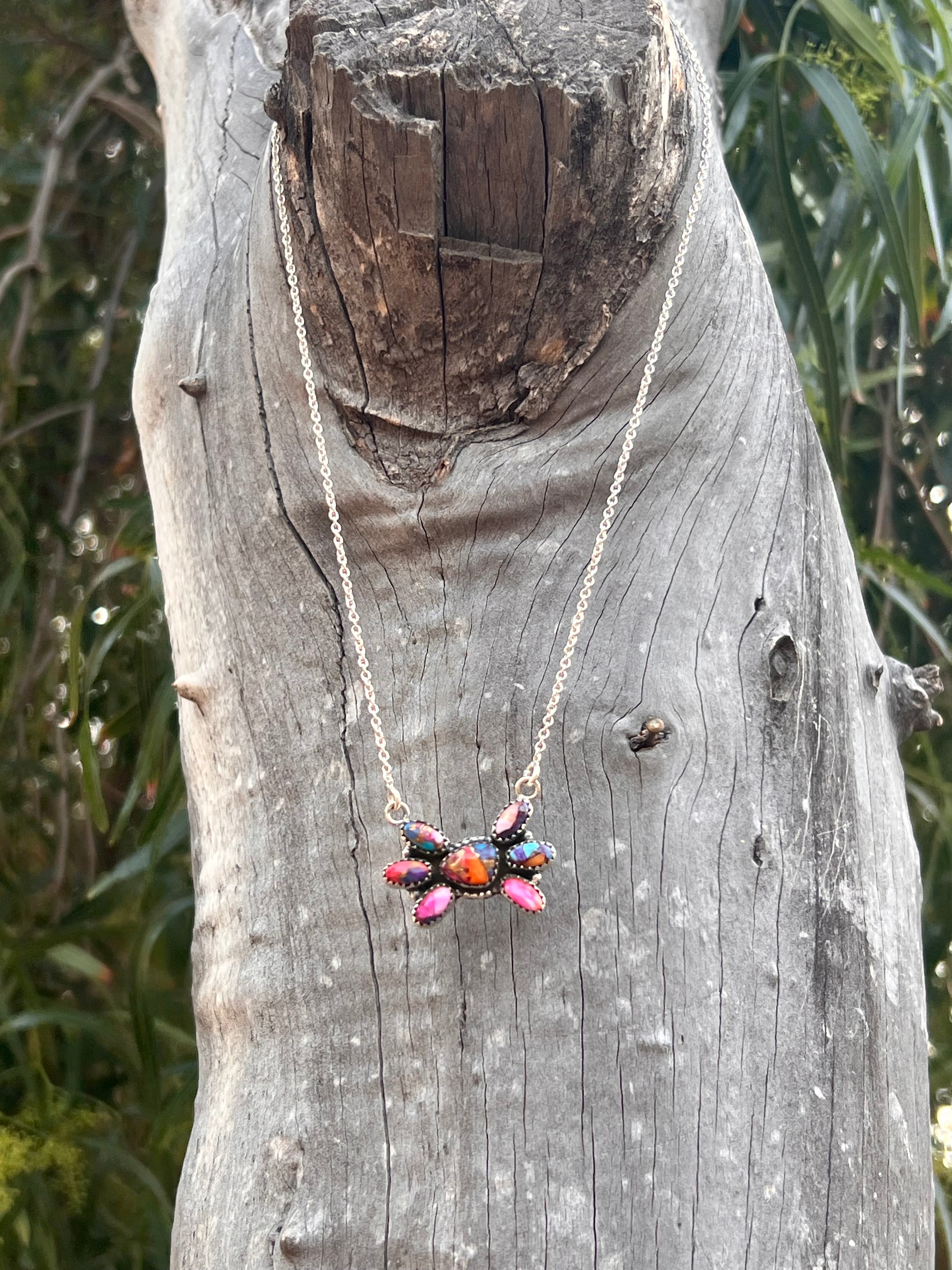 Handmade Sterling Silver Pink Dream Cluster Necklace