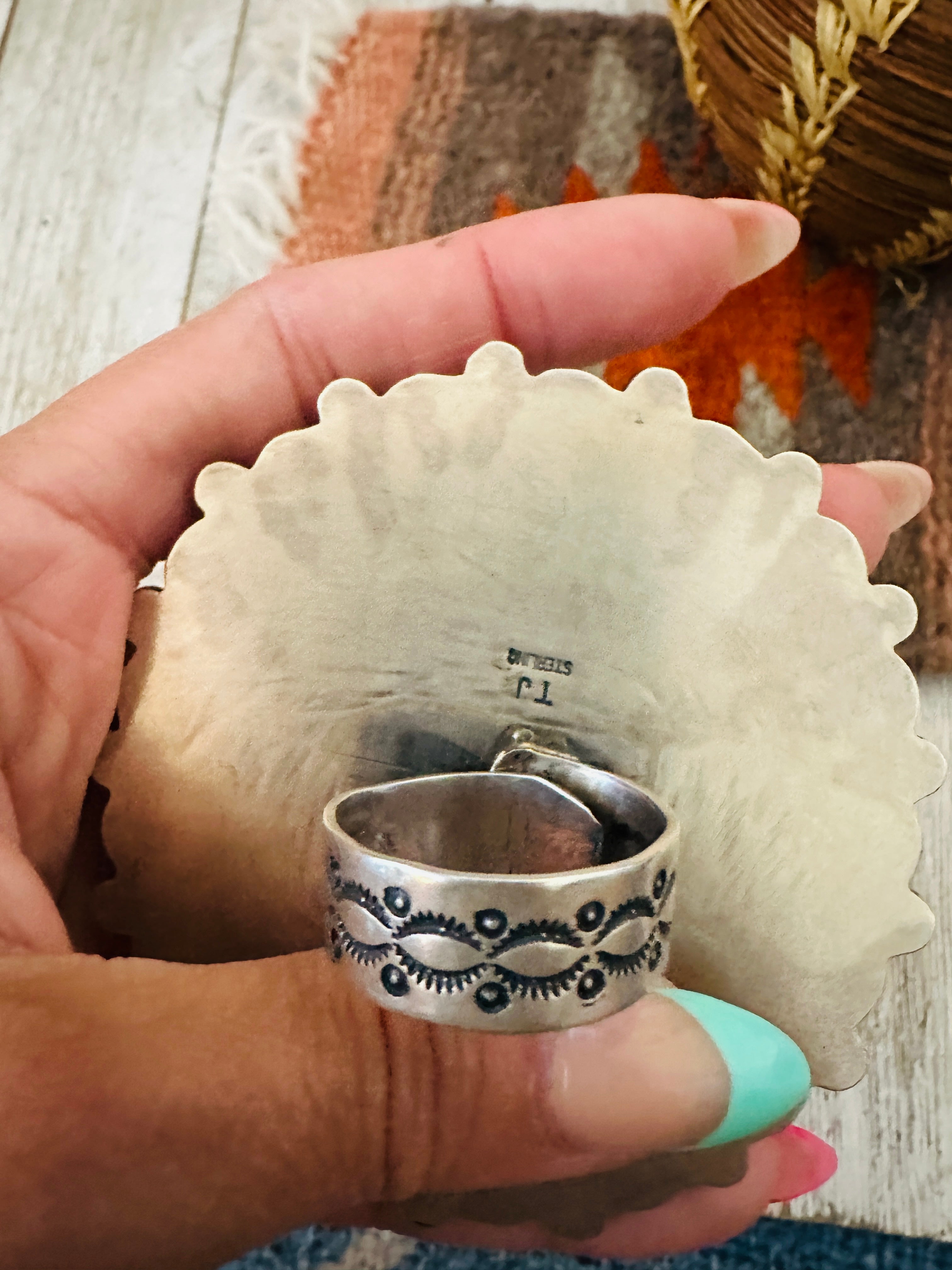 Handcrafted Turquoise & Sterling Silver Cluster Adjustable Ring