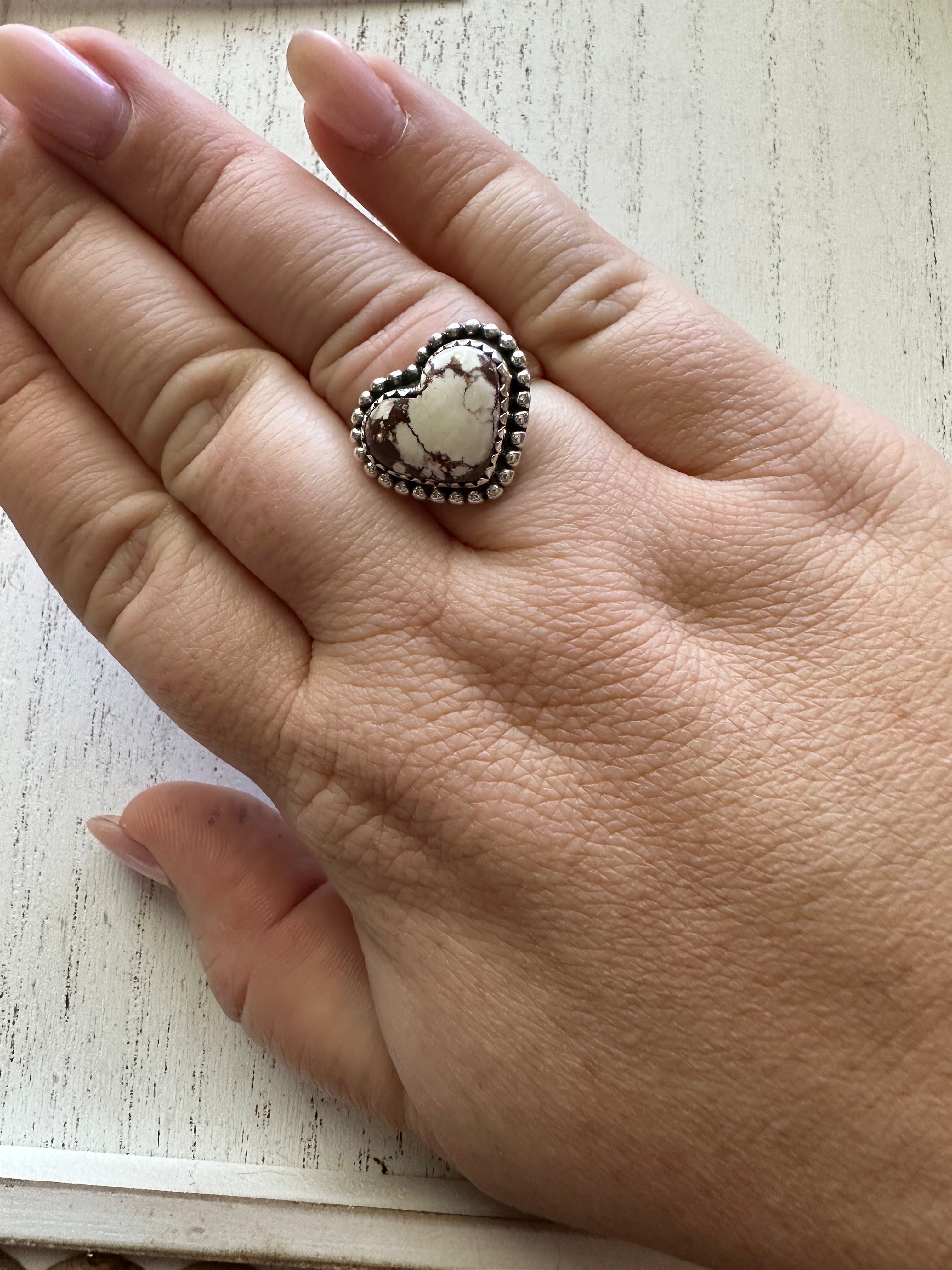 Wild Amore Handmade Adjustable Wild Horse Sterling Silver Heart Ring