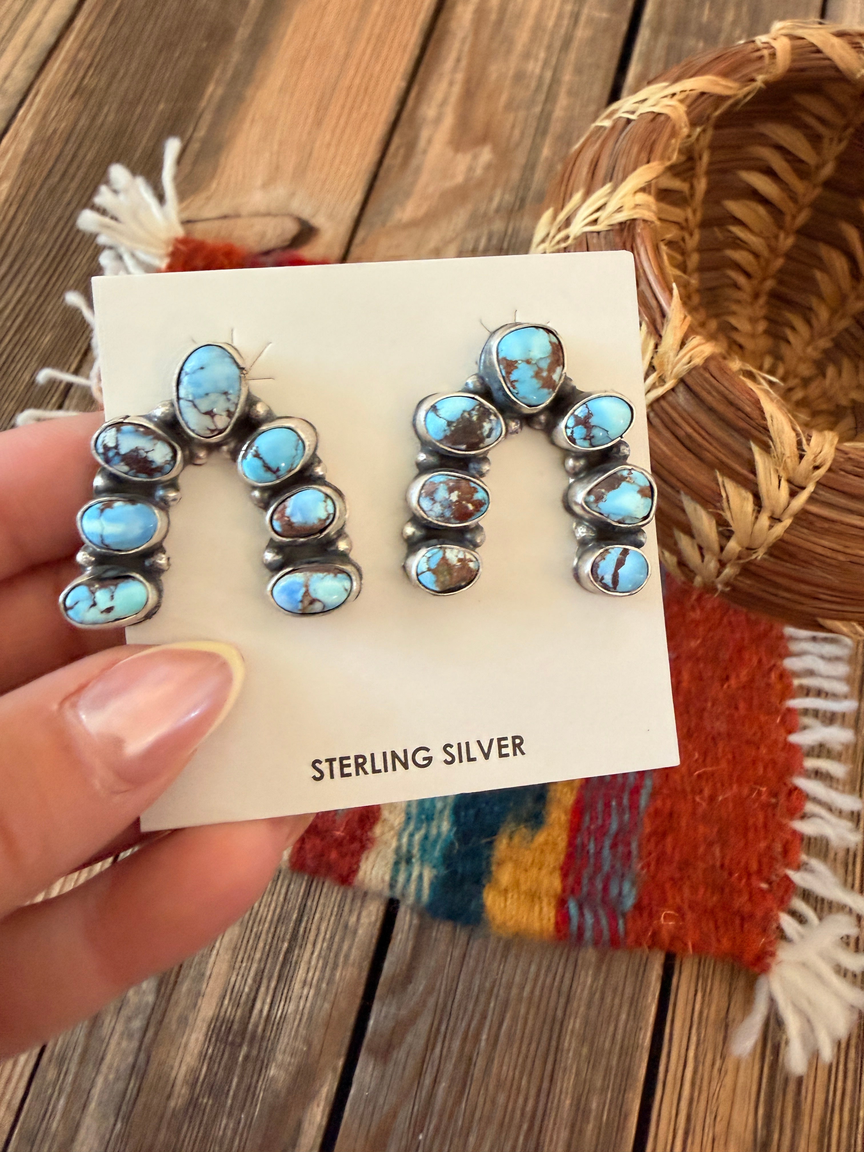 Handcrafted Golden Hills Turquoise & Sterling Silver Naja Earrings