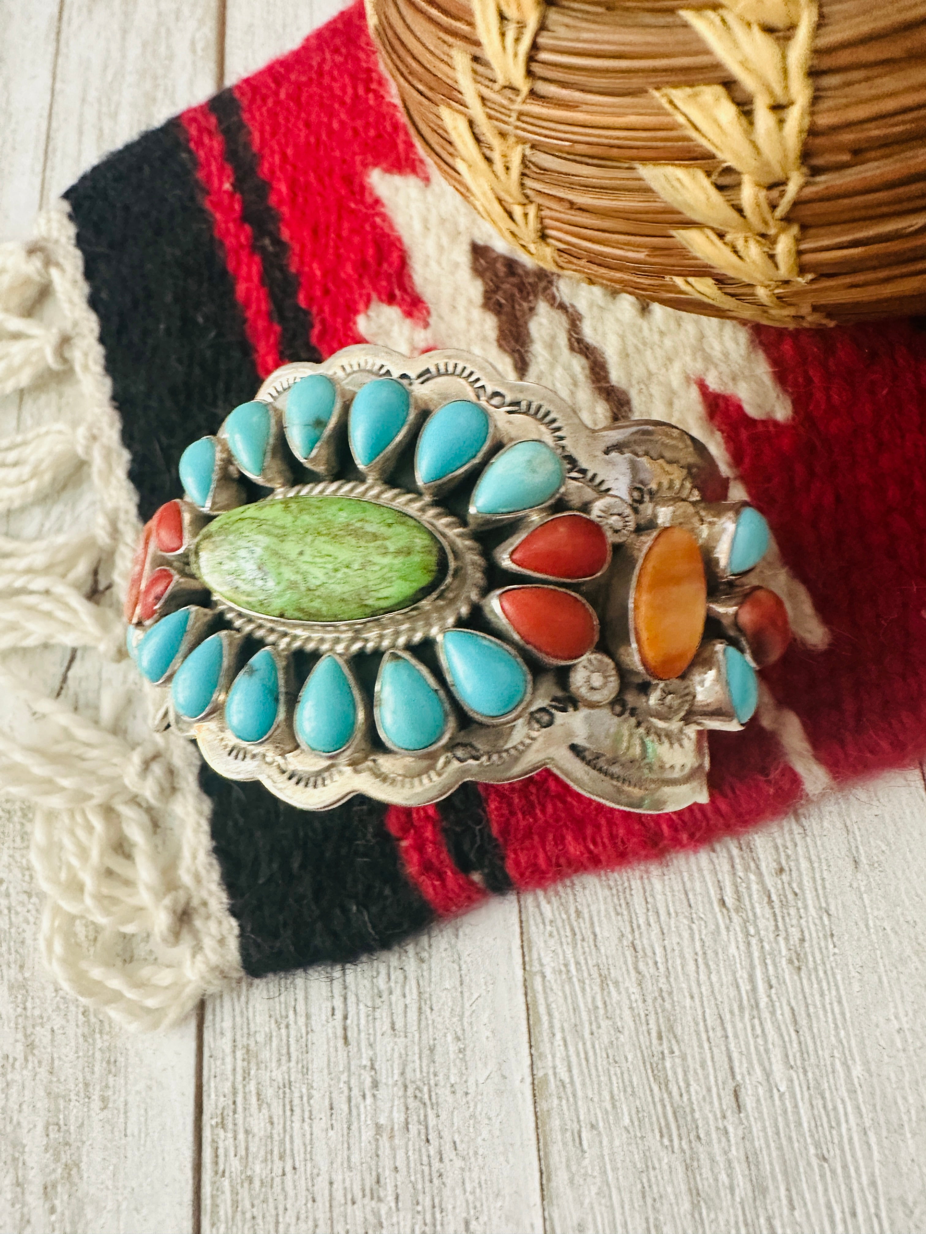 Bobby Johnson Turquoise, Spiny Sterling Silver Cuff Bracelet /