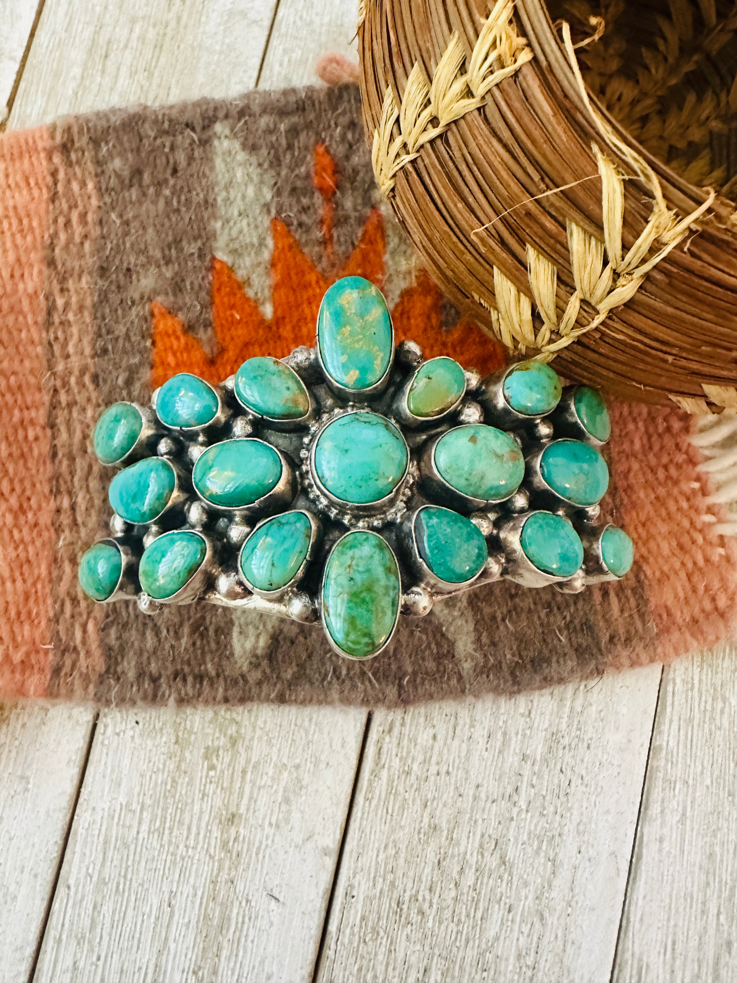 Handcrafted Sterling Silver & Turquoise Cluster Cuff Bracelet /