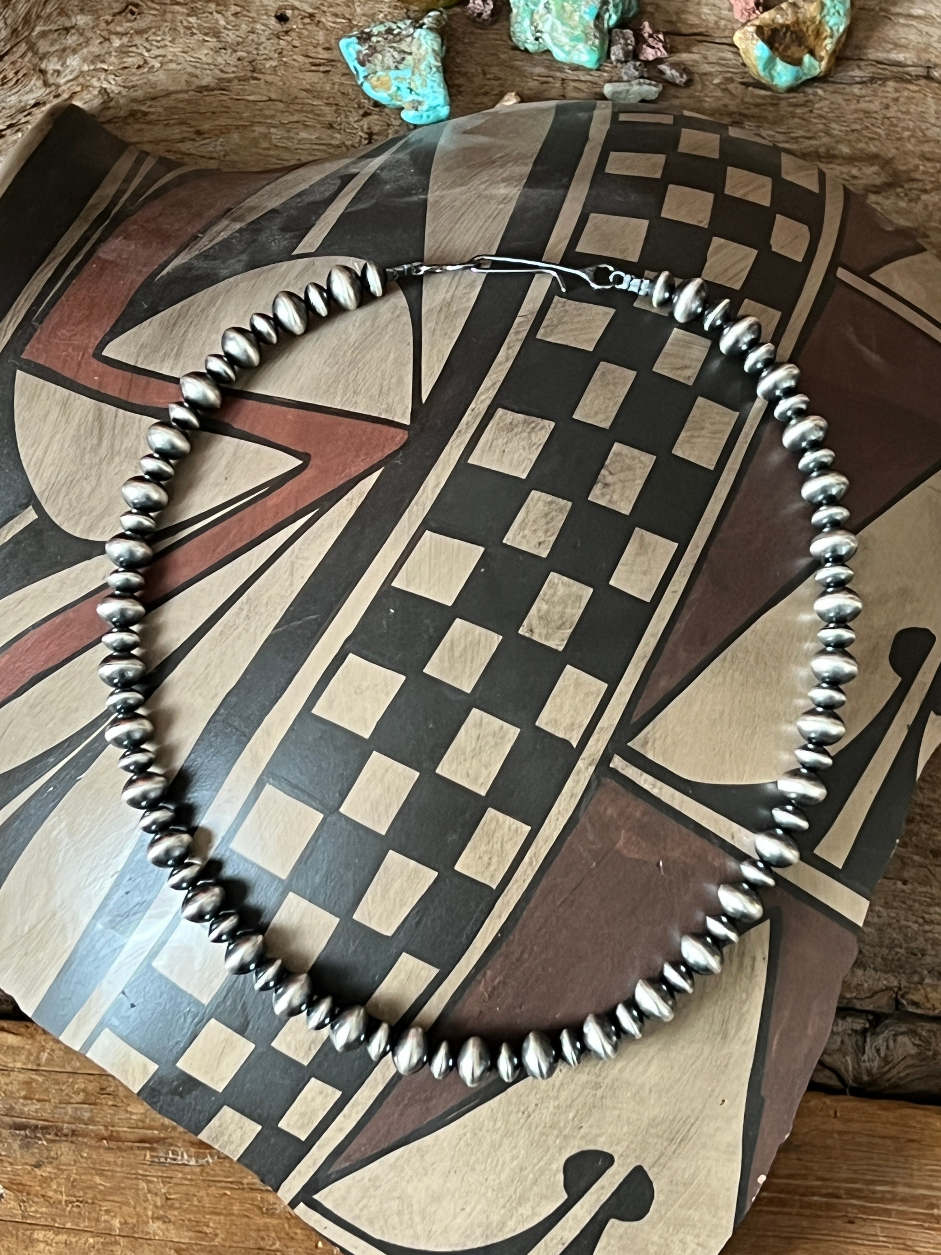 Vinita Cowboy Handcrafted 8 & 10mm Sterling Silver Saucer Pearl Necklace, 21 inches