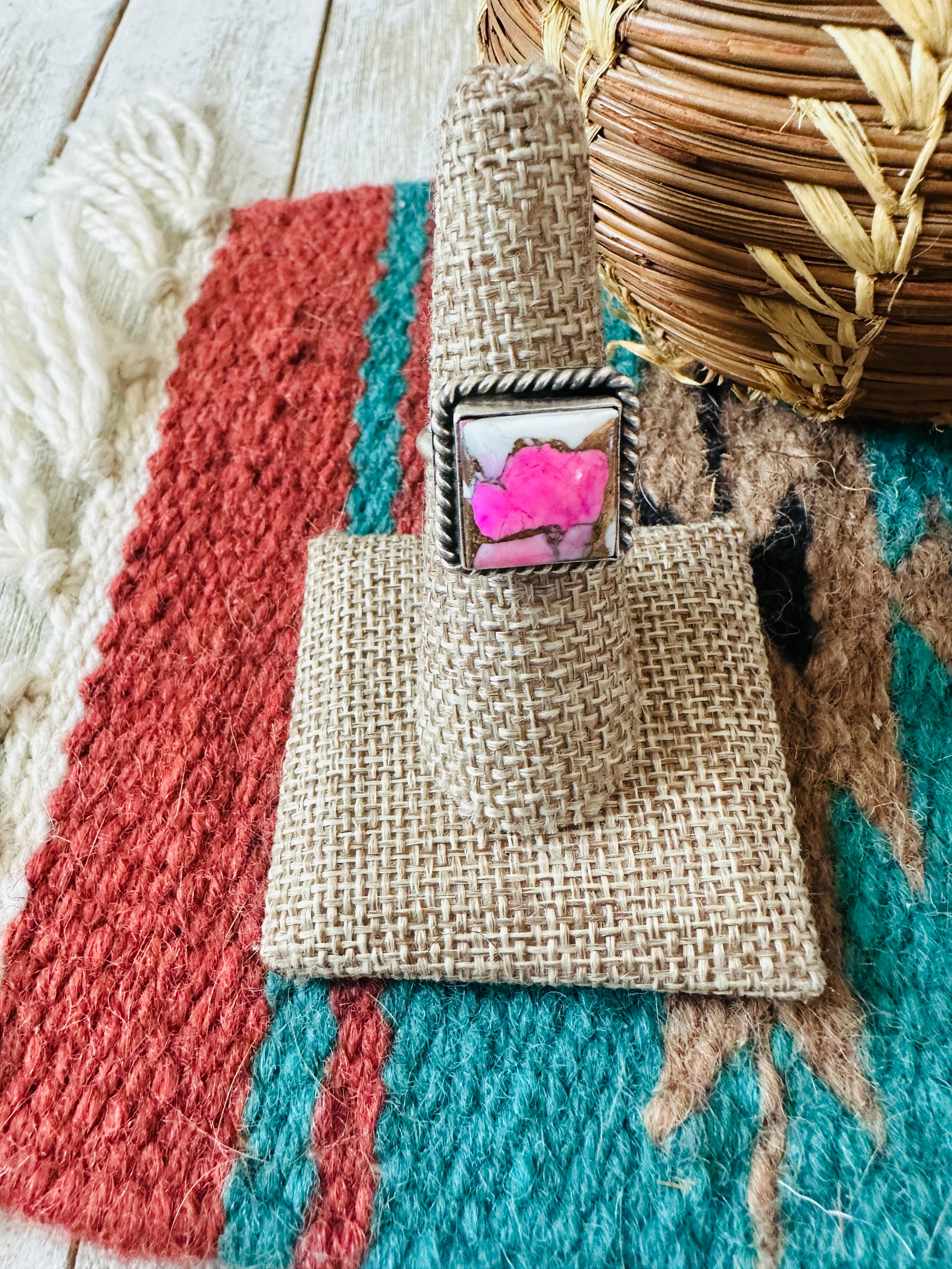 Handcrafted Sterling Silver & Cotton Candy Adjustable Ring