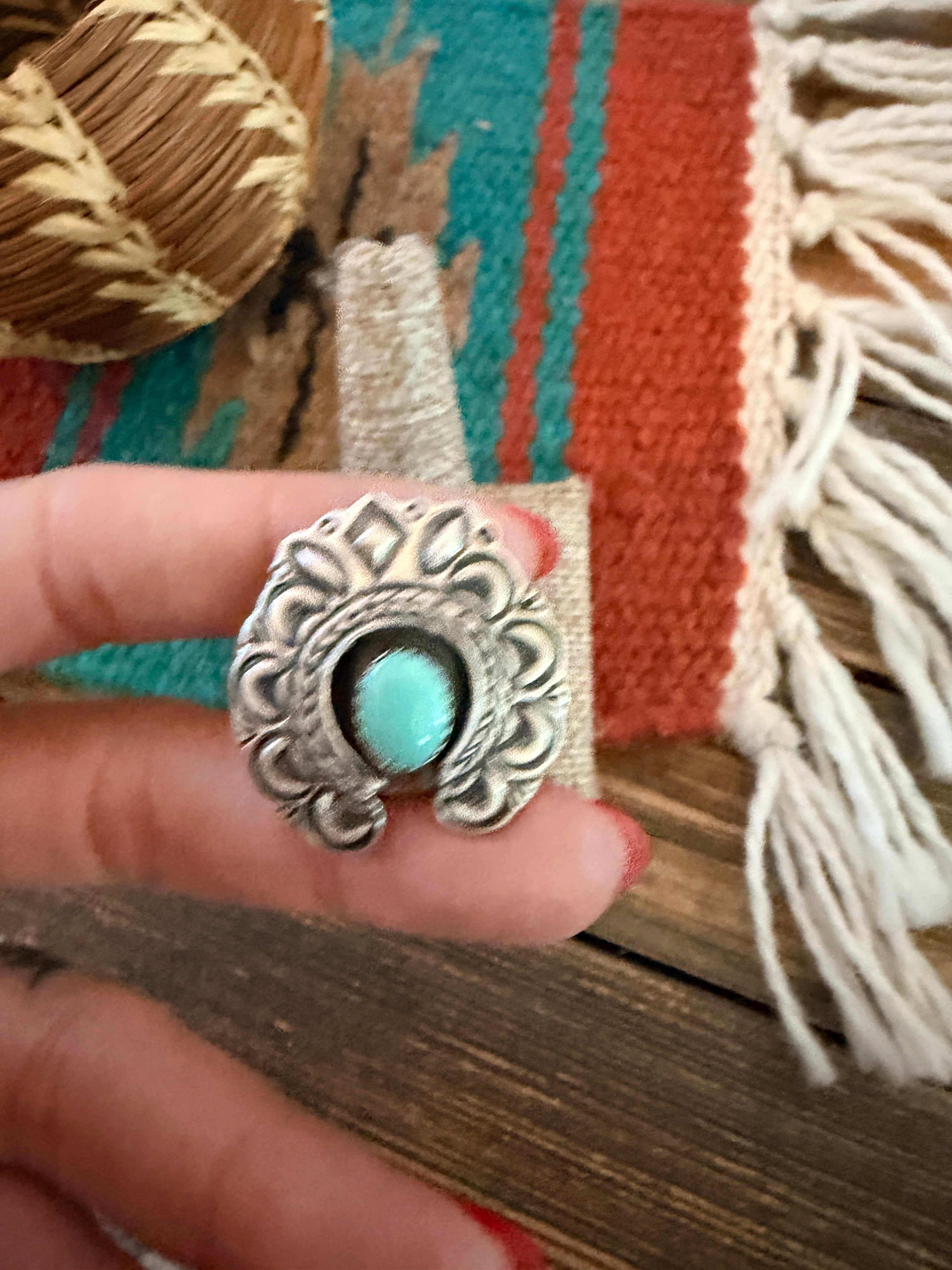 Handcrafted Turquoise & Sterling Silver Naja Ring Size 7 by Russell Sam
