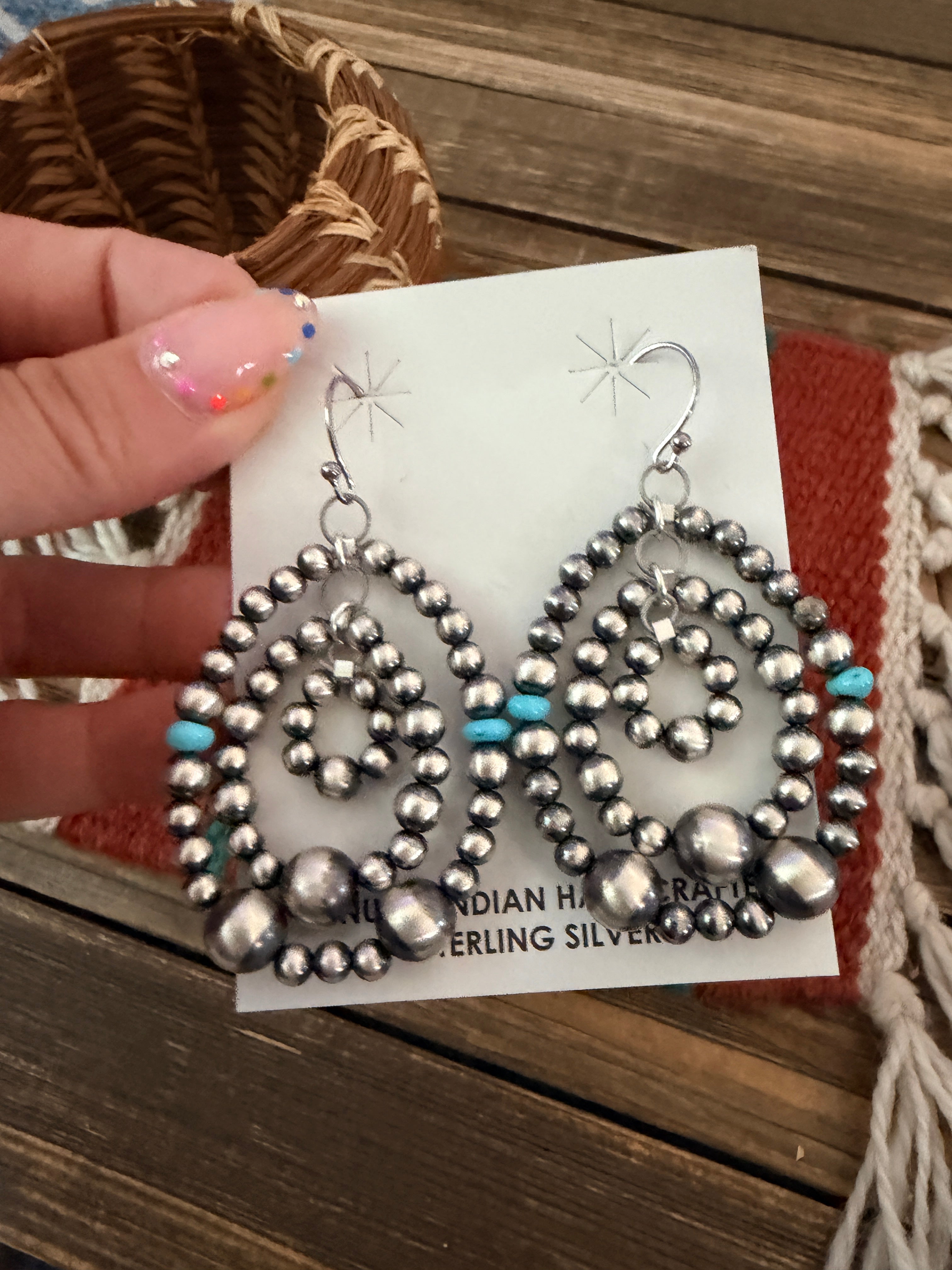 Handcrafted Turquoise and Sterling Silver Pearl Beaded Dangle Earrings