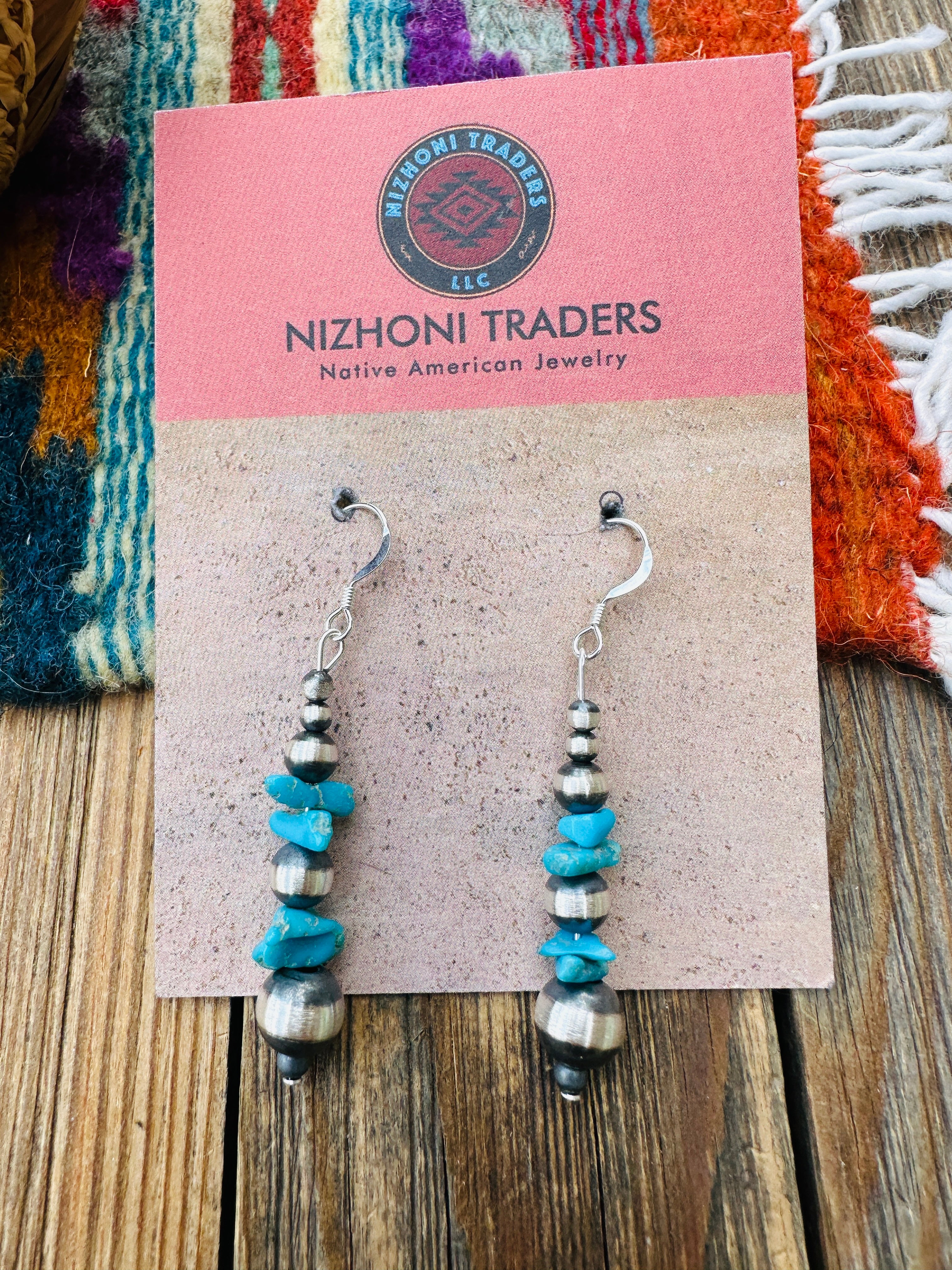 Handcrafted Turquoise & Sterling Silver Pearl Beaded Dangle Earrings