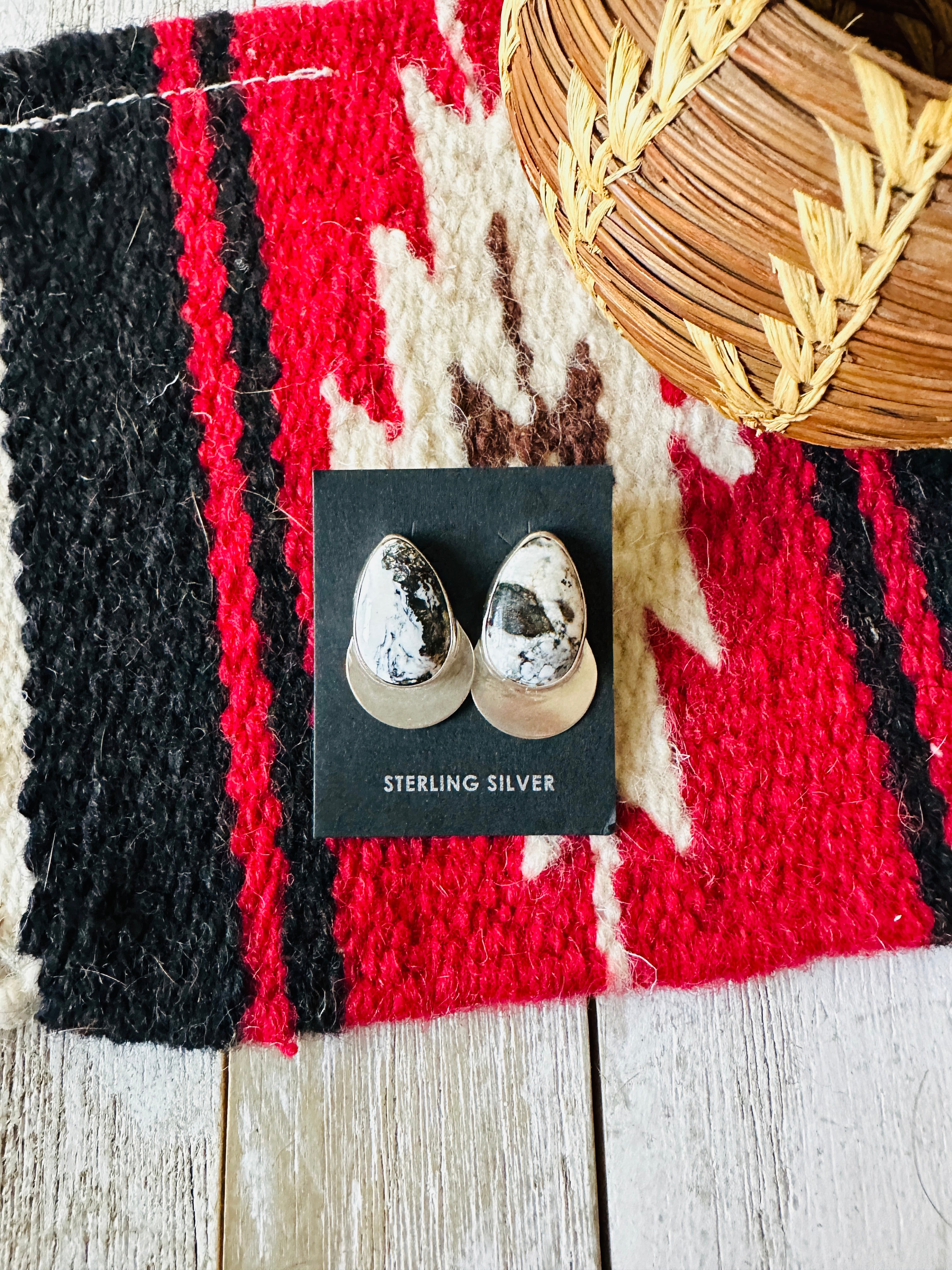 Handcrafted White Buffalo & Sterling Silver Post Earrings