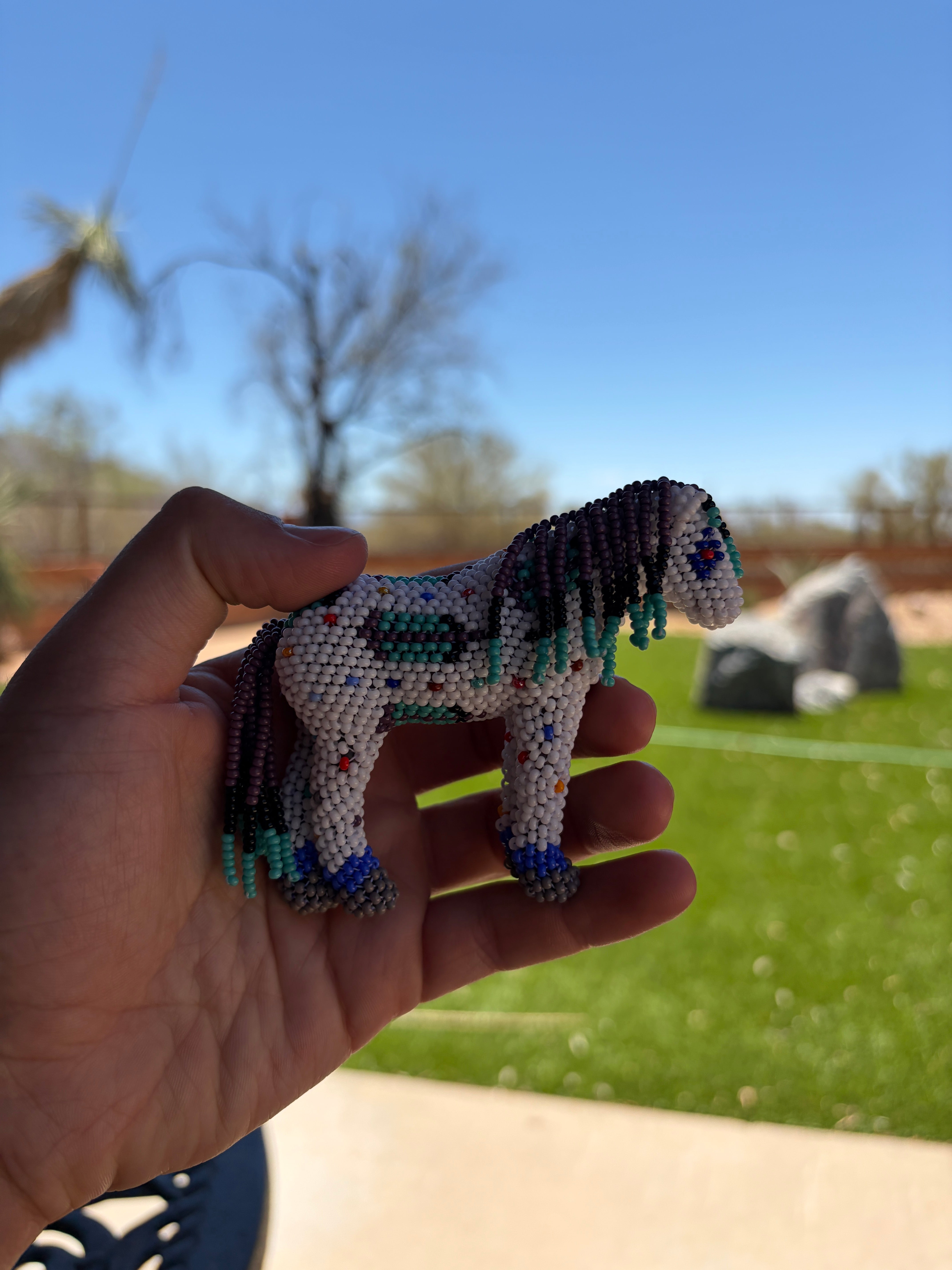 Handmade Peyote Stitched Horse Figurine- White 10
