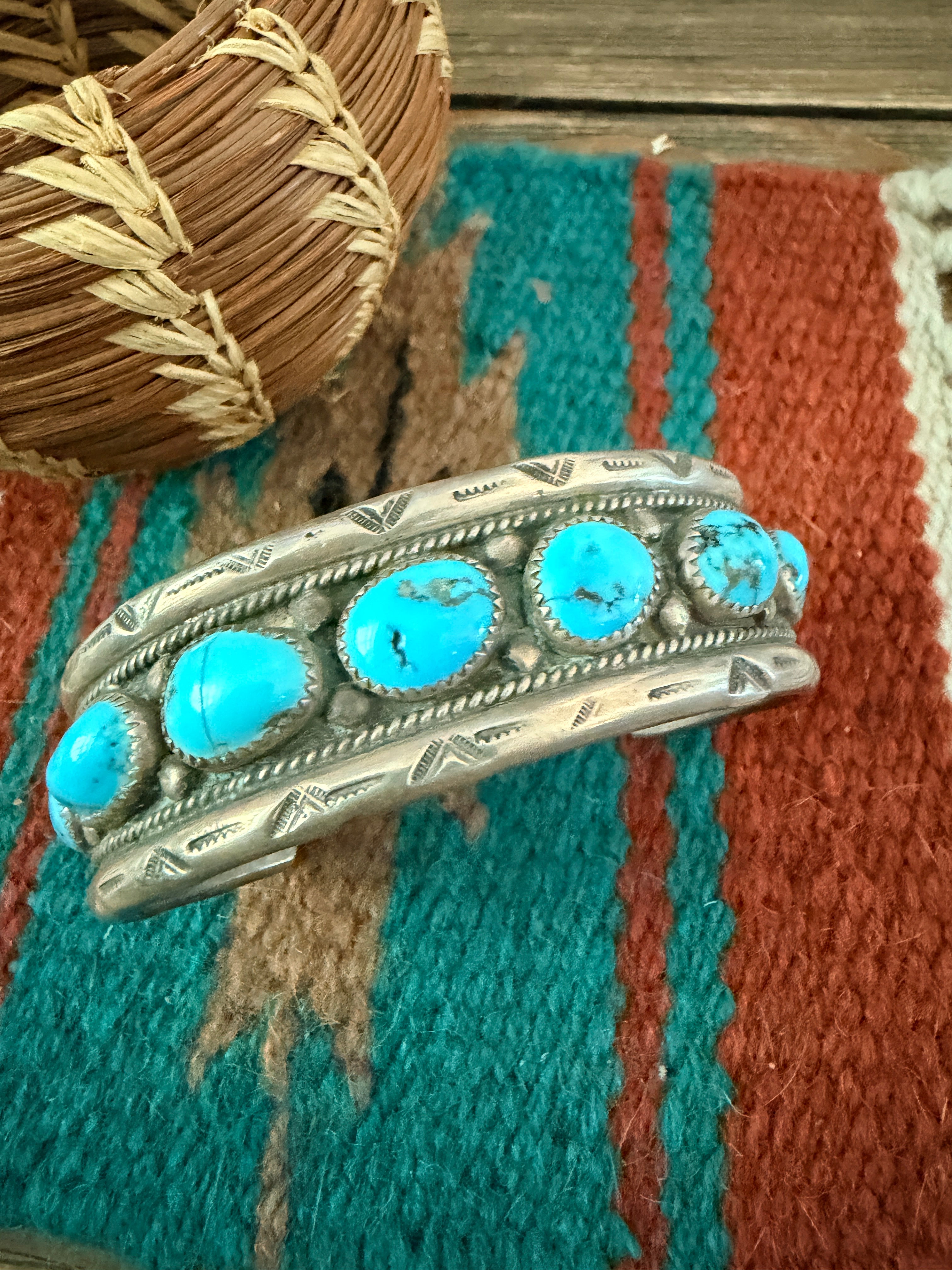 Handcrafted Old Pawn Sterling Silver & Turquoise Cuff Bracelet