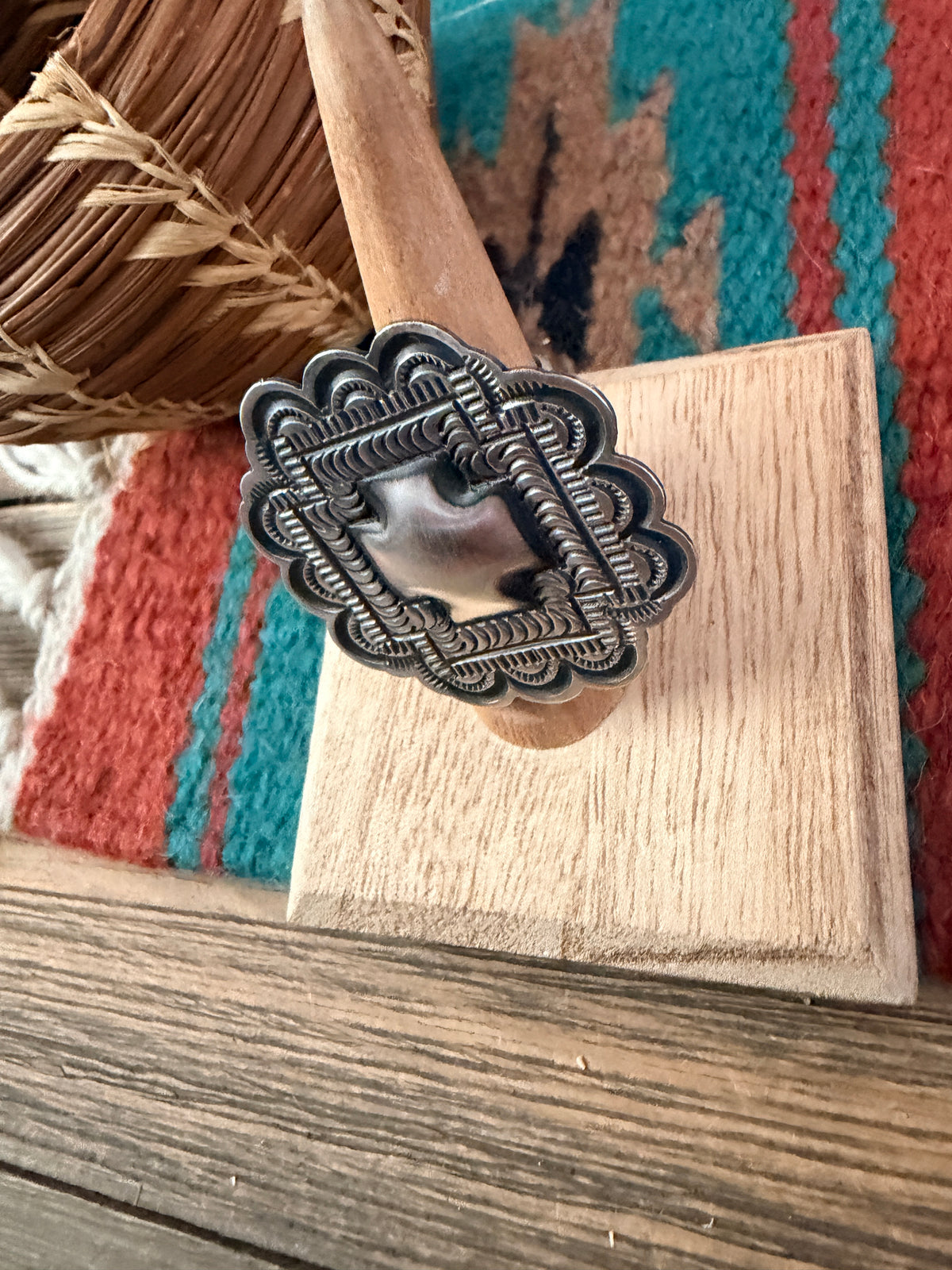 Handcrafted Sterling Silver Adjustable Concho Ring by Leander Tahe