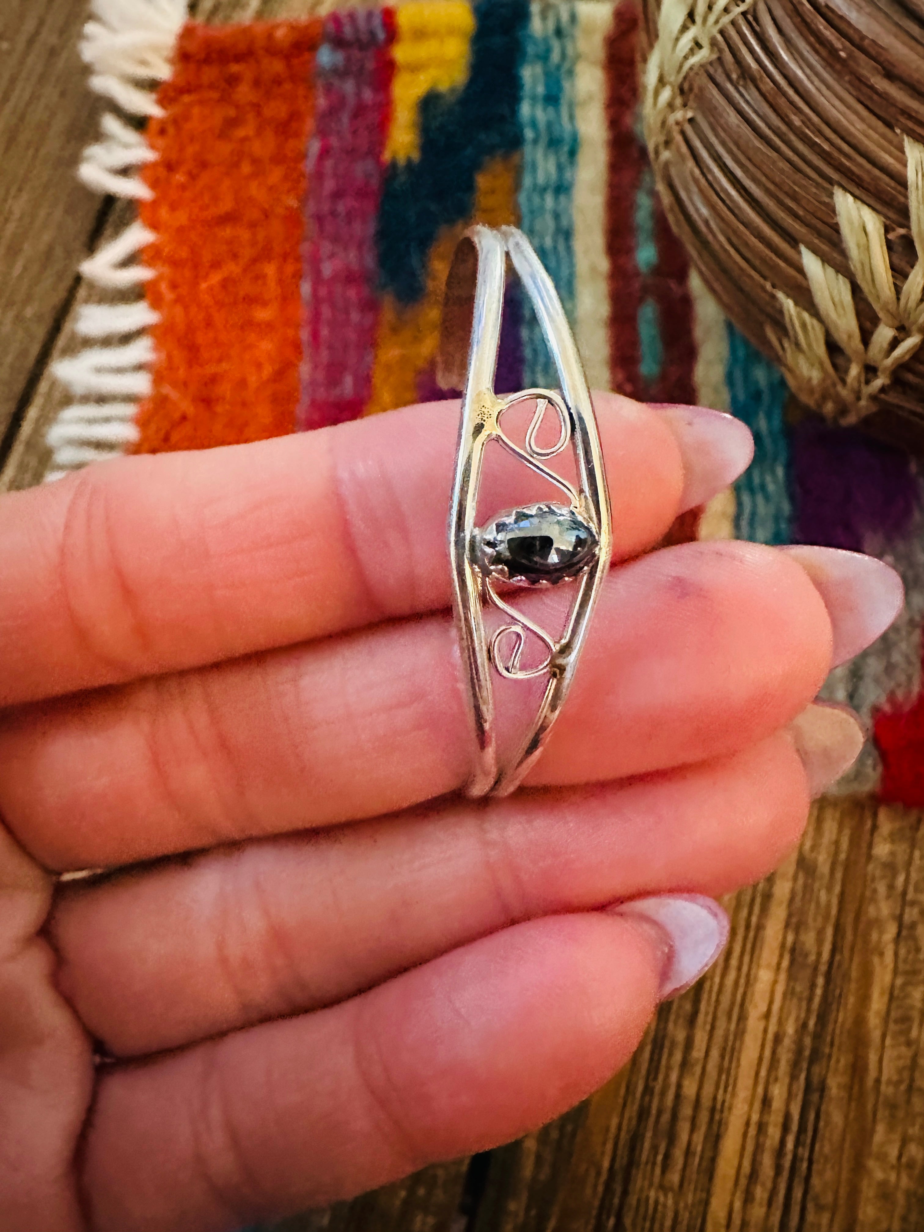 Handcrafted Hematite & Sterling Silver Baby Cuff Bracelet