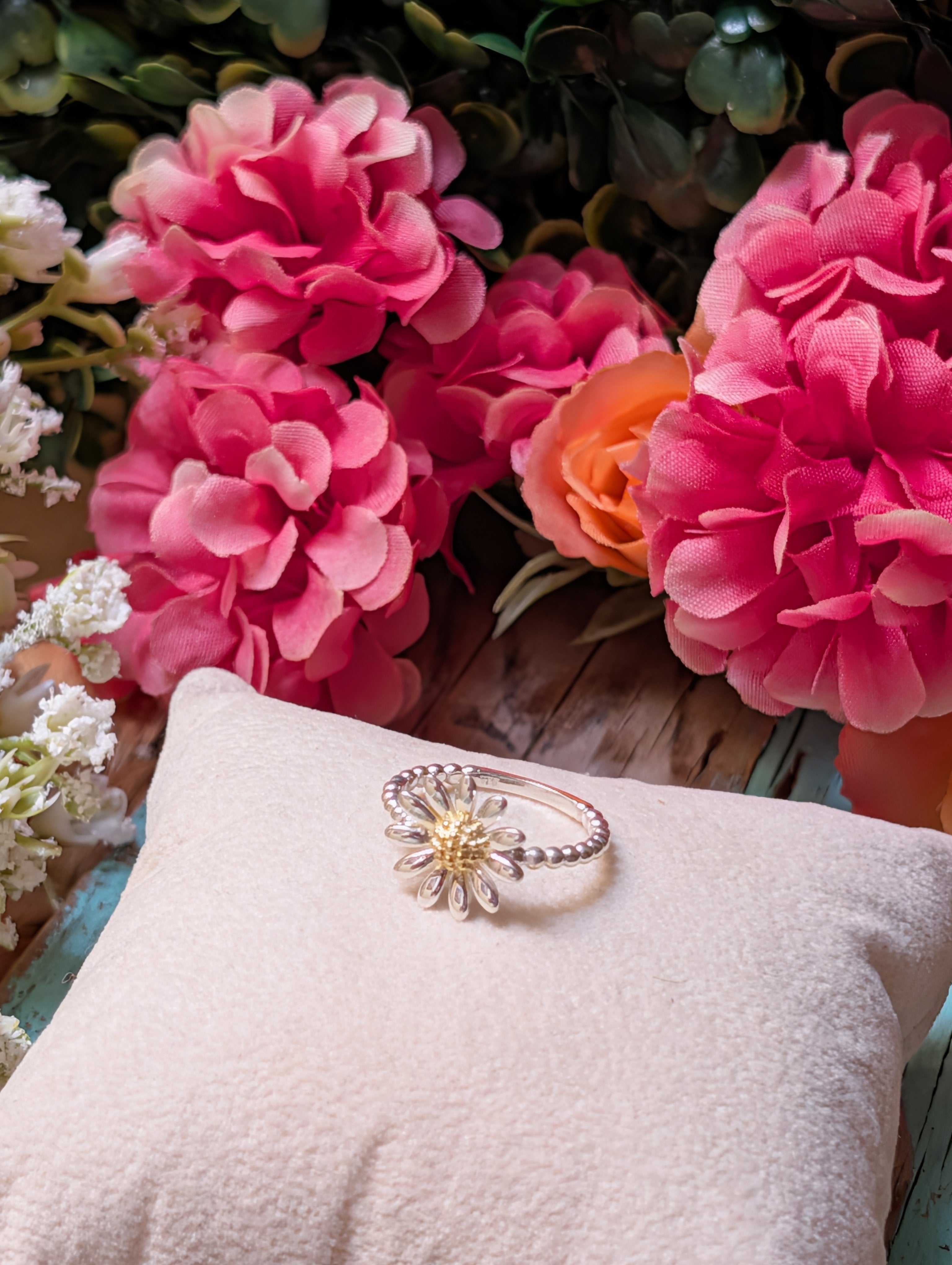 14k Gold Daisy Sterling Silver Ring