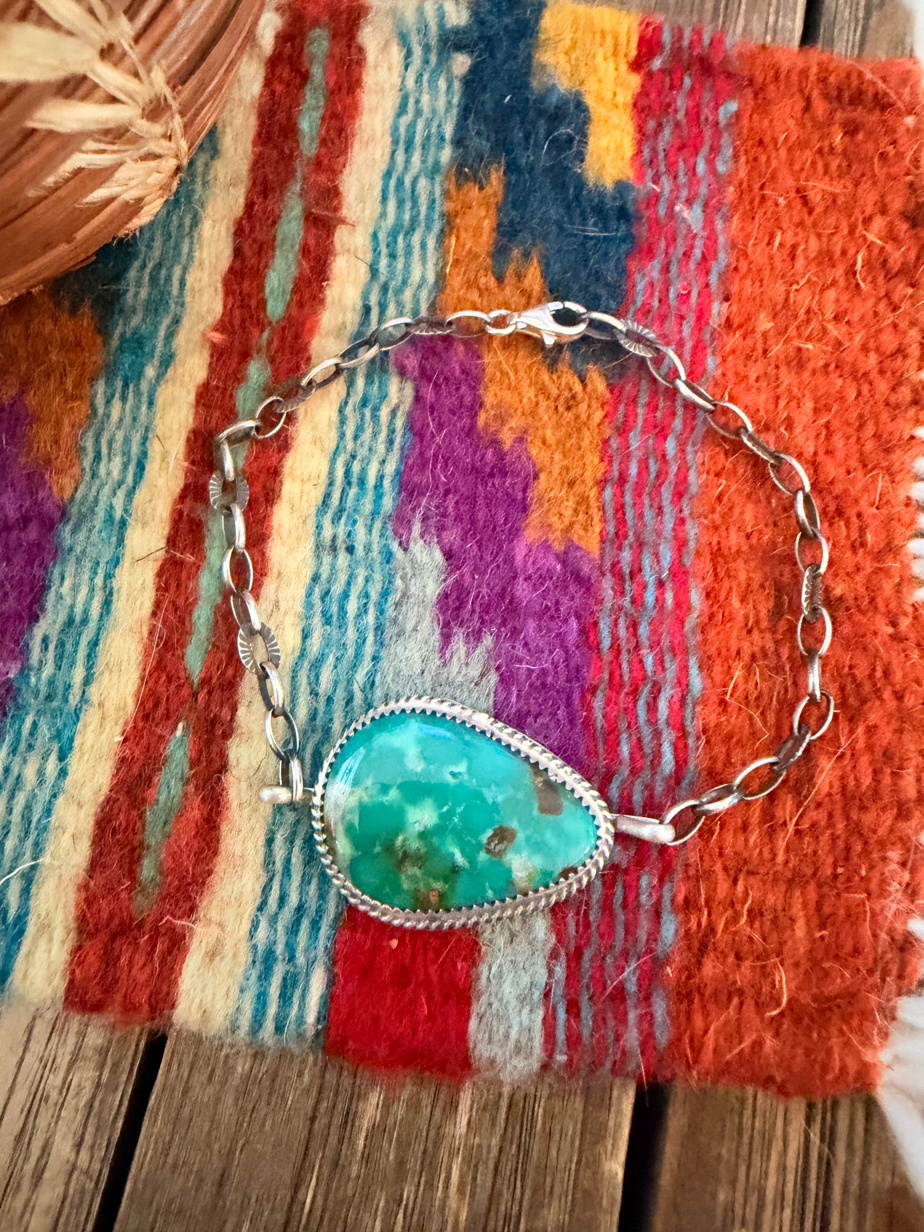 Handmade Sterling Silver and Turquoise Link Bracelet