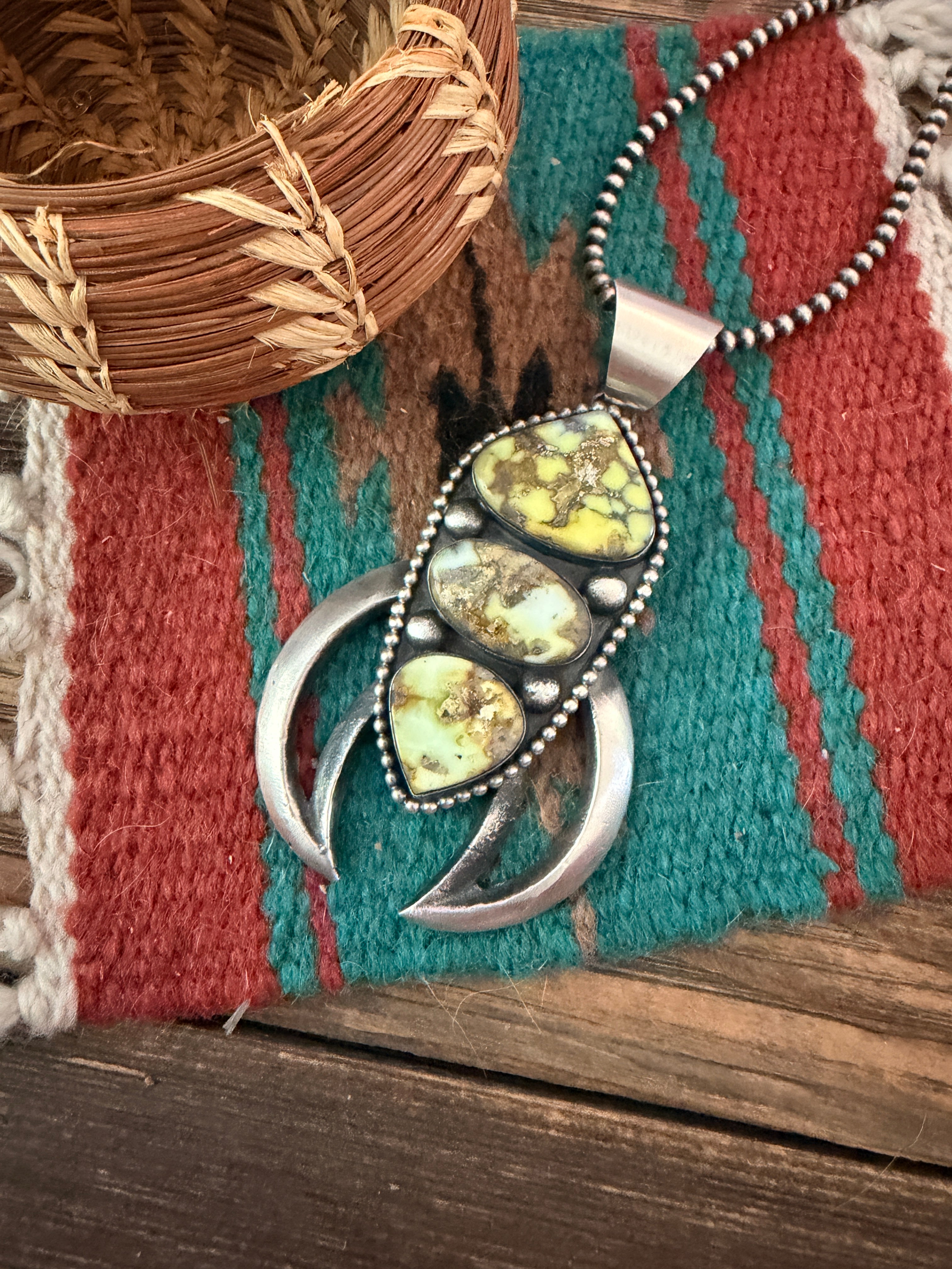 Handcrafted Sterling Silver & Palomino Turquoise Naja Pendant by Chimney Butte
