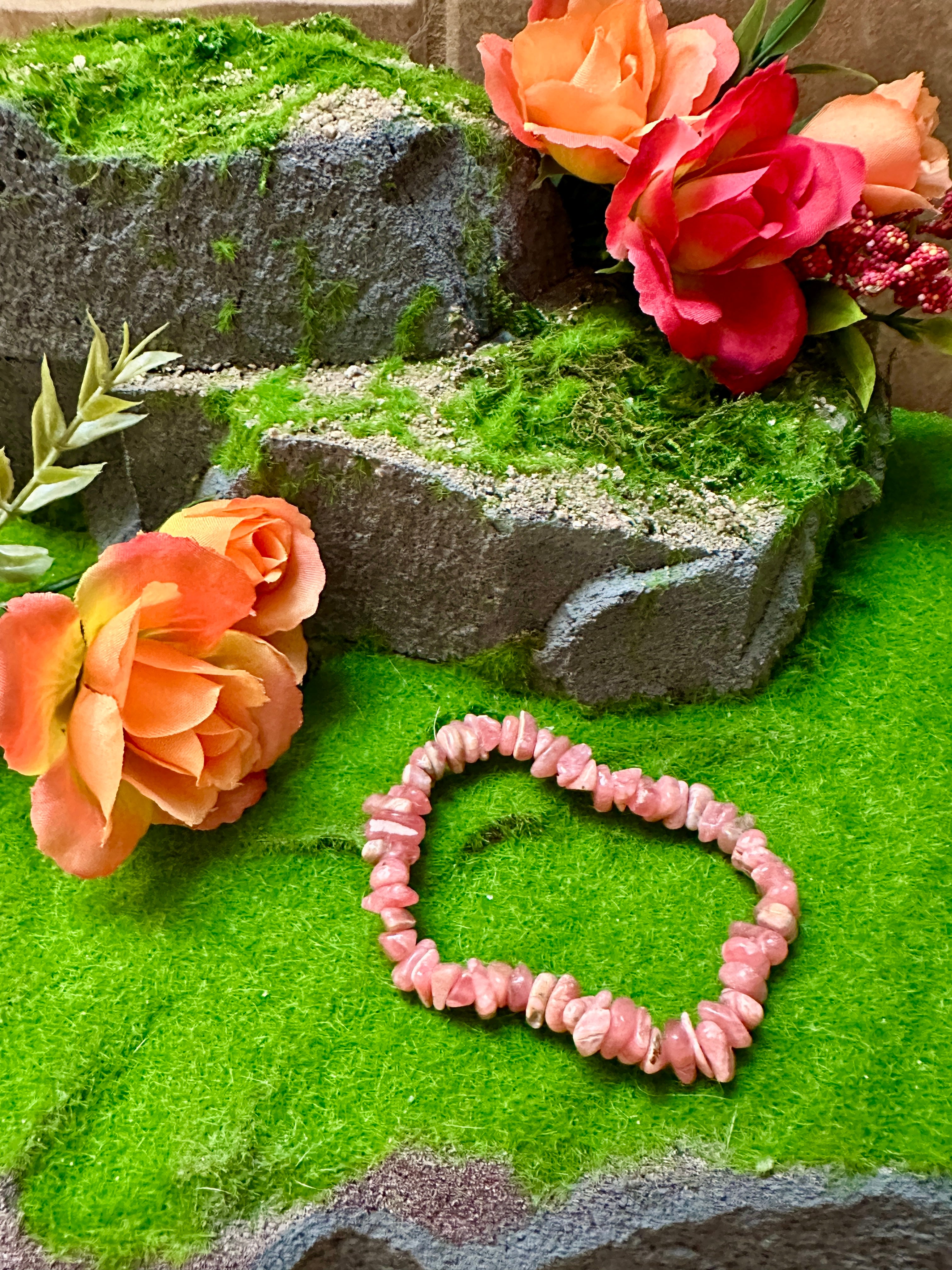 Rhodochrosite beaded Chips stretch bracelet
