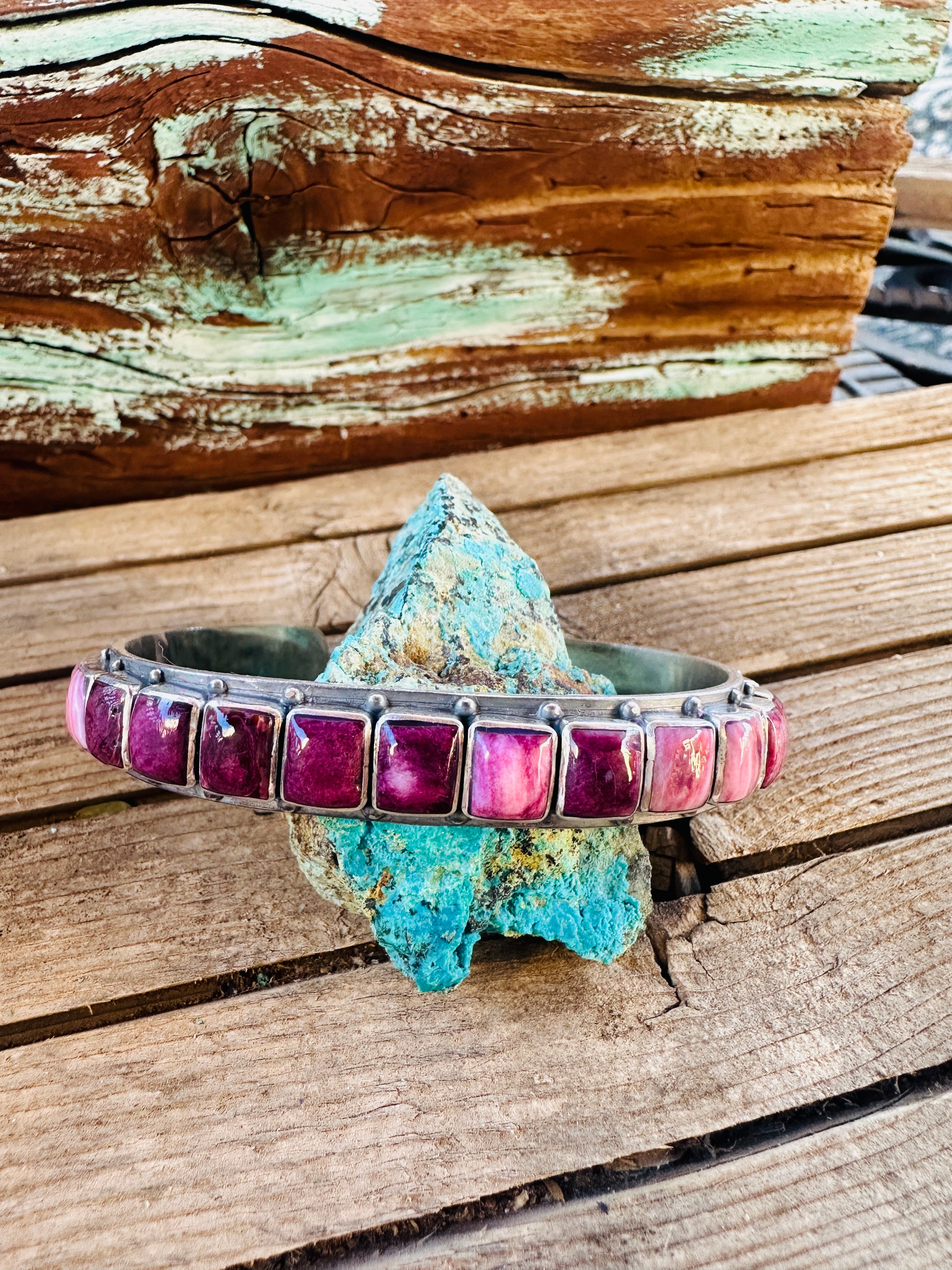 Handcrafted Sterling Silver and Purple Spiny Cuff Bracelet by Federico Jimenez