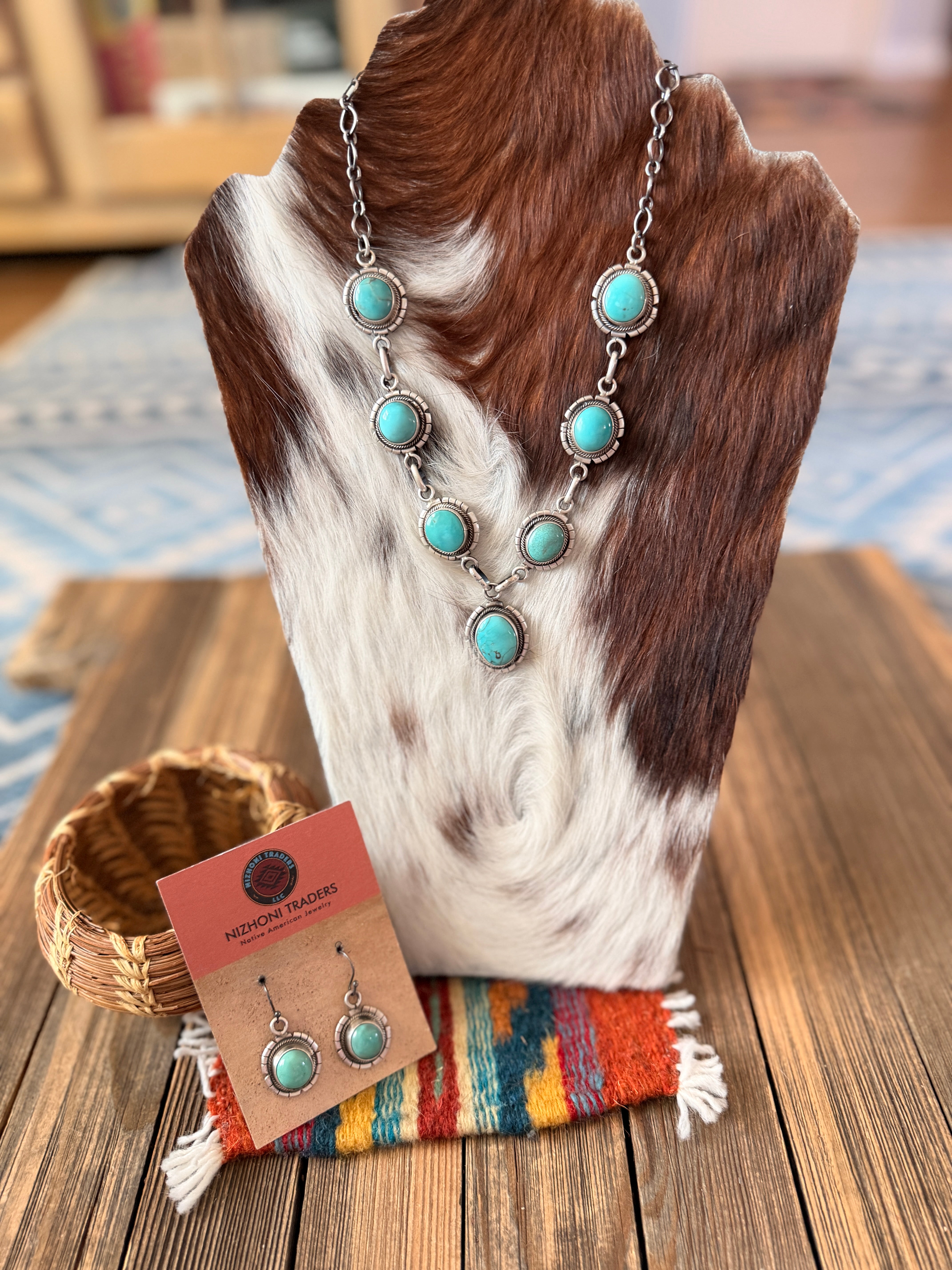 Handcrafted Turquoise & Sterling Silver Necklace and Earring Set