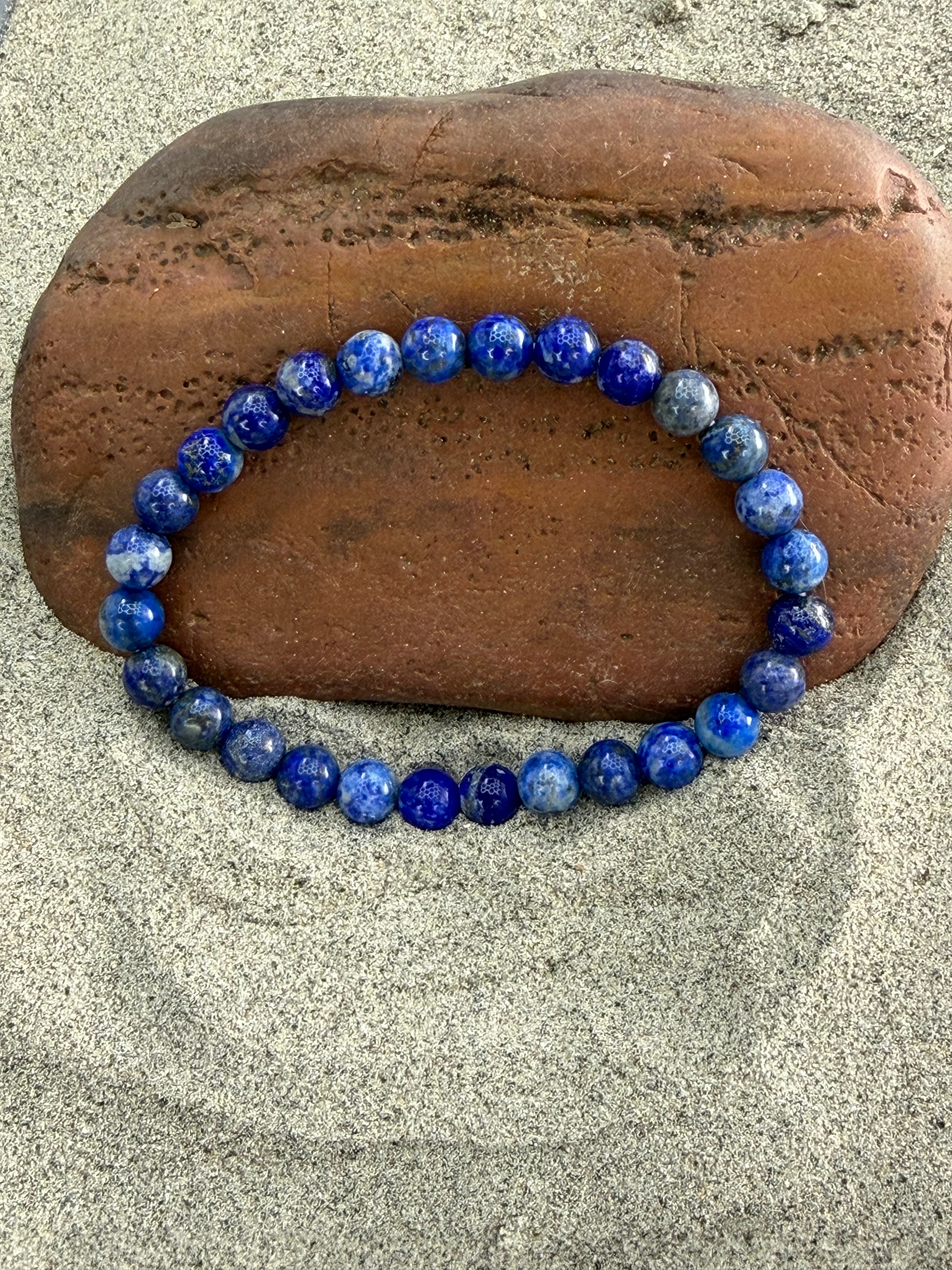 Lapis Beaded Stretch Bracelet 7mm