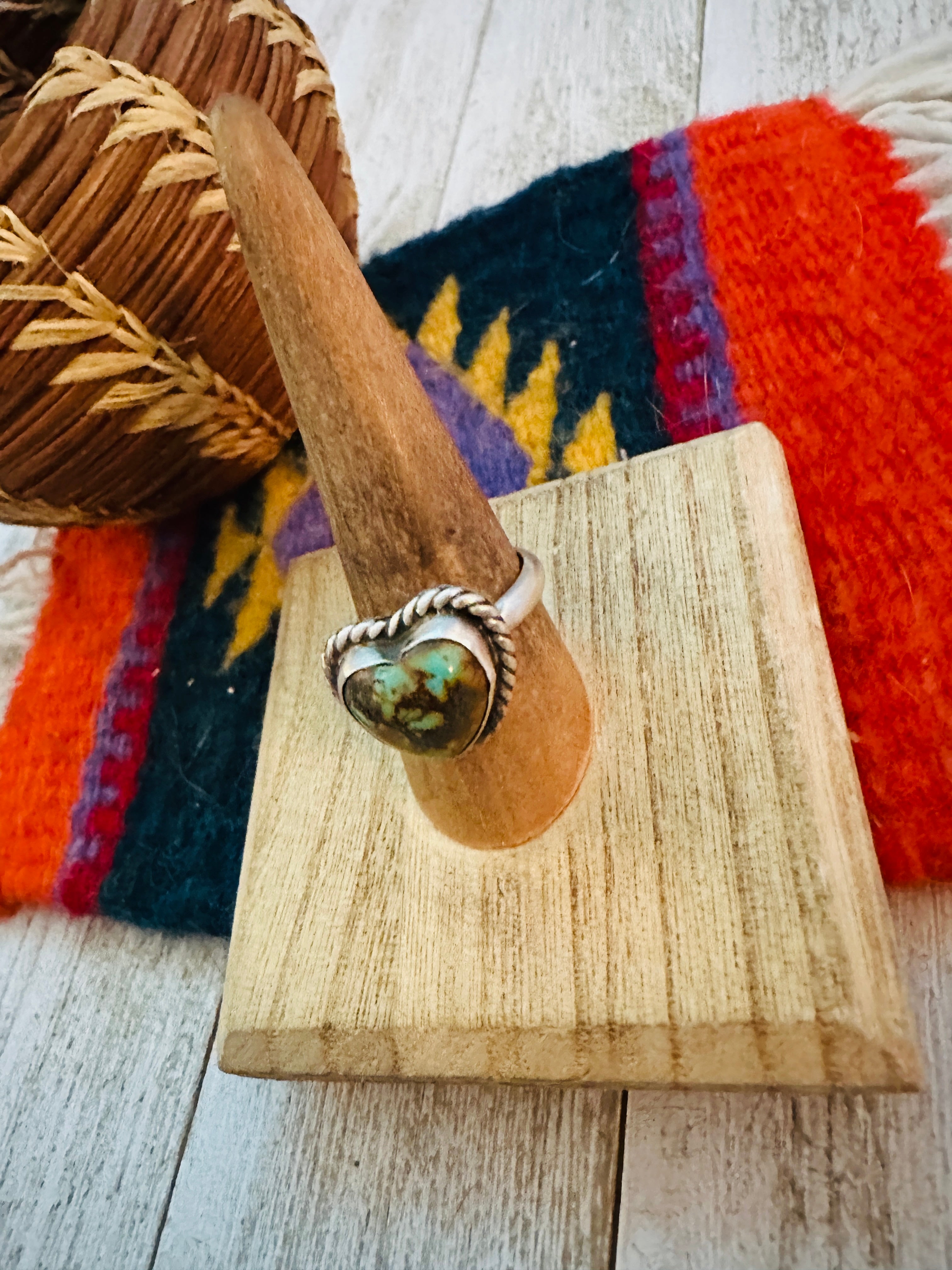 Navajo Sterling Silver & Turquoise Adjustable Heart Ring