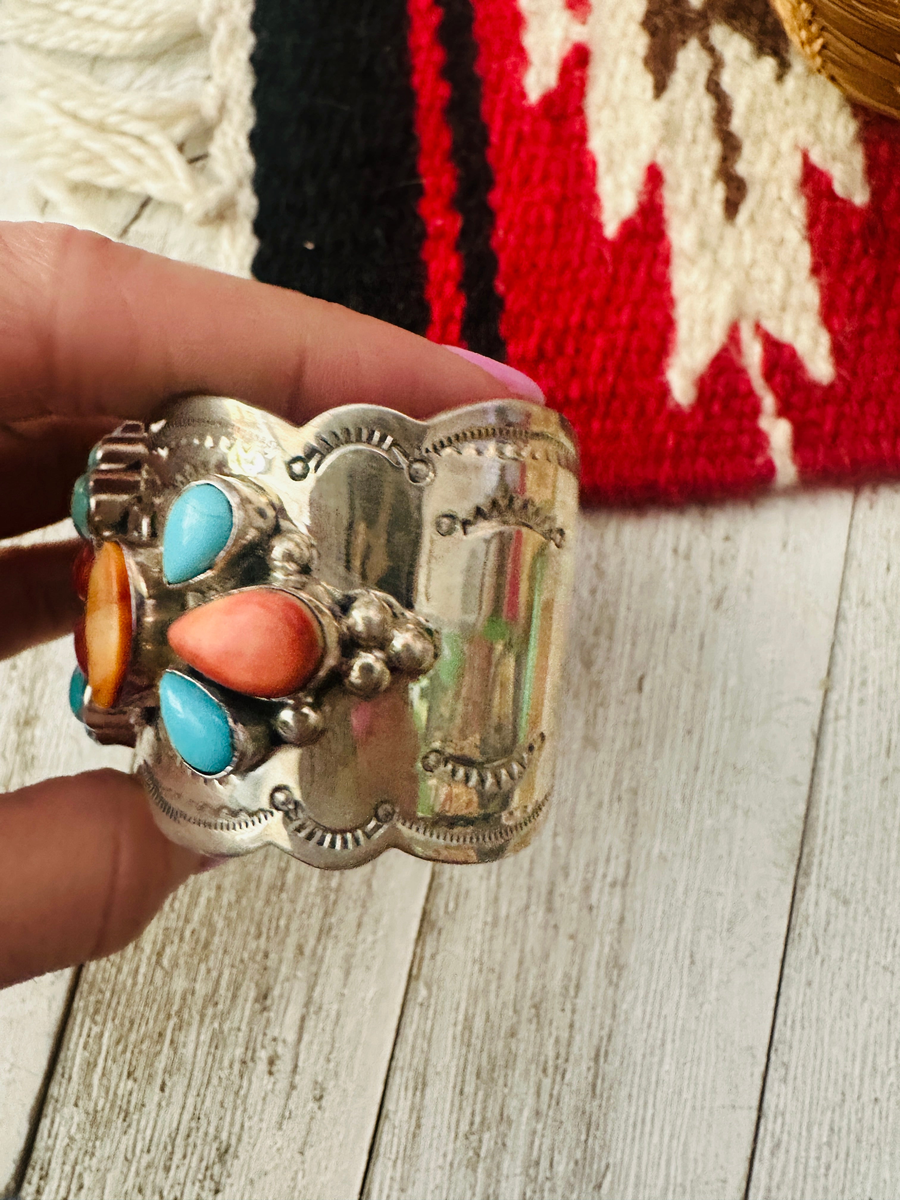 Bobby Johnson Turquoise, Spiny Sterling Silver Cuff Bracelet /