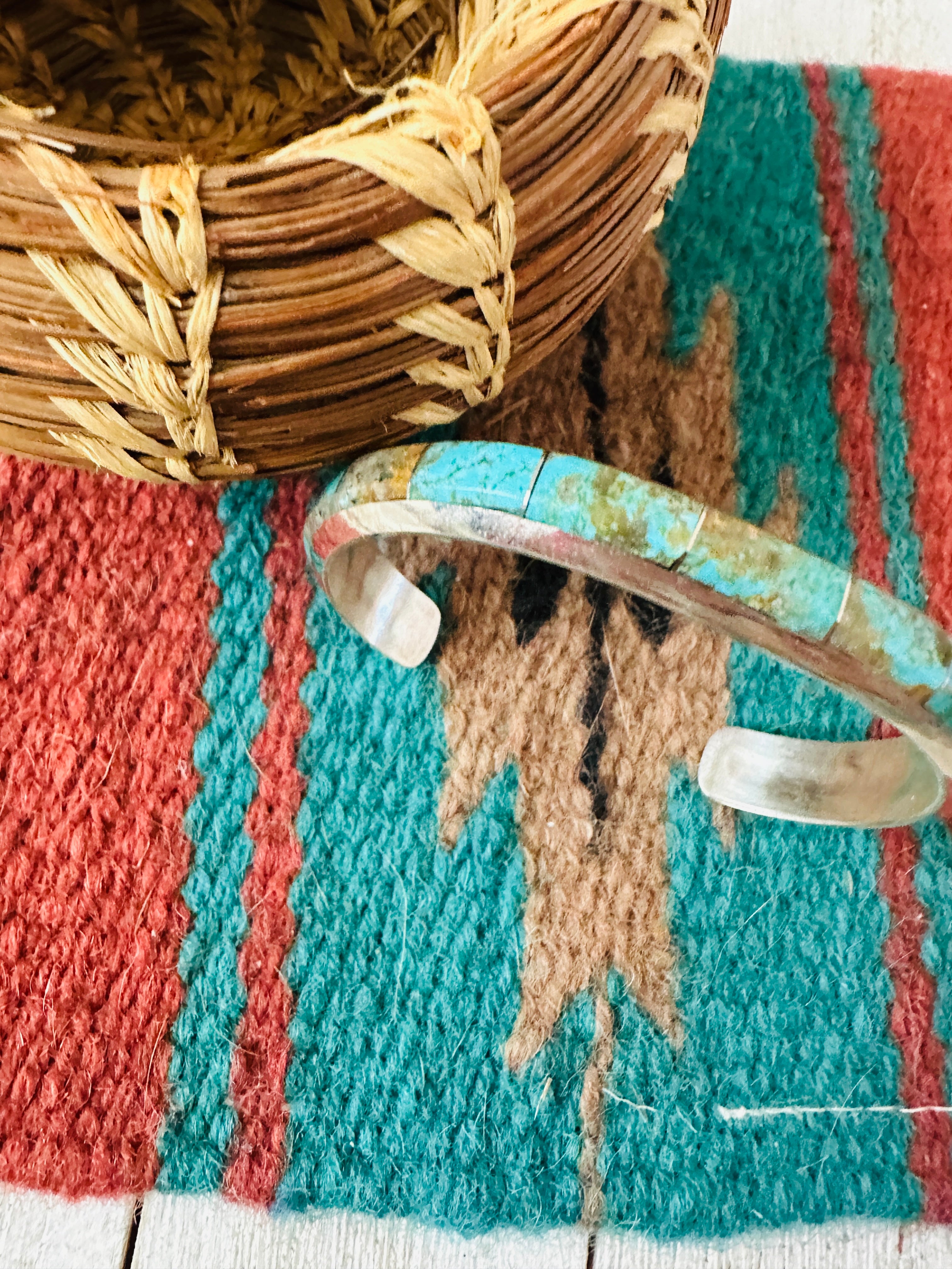 Handcrafted Number 8 Turquoise & Sterling Silver Inlay Cuff Bracelet