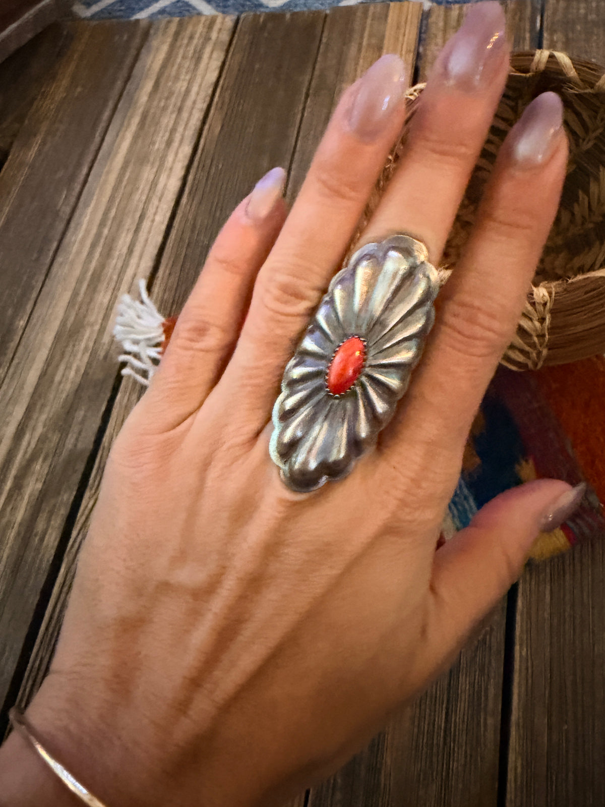 Handcrafted Spiny Oyster & Sterling Silver Conch Ring Size 6.75
